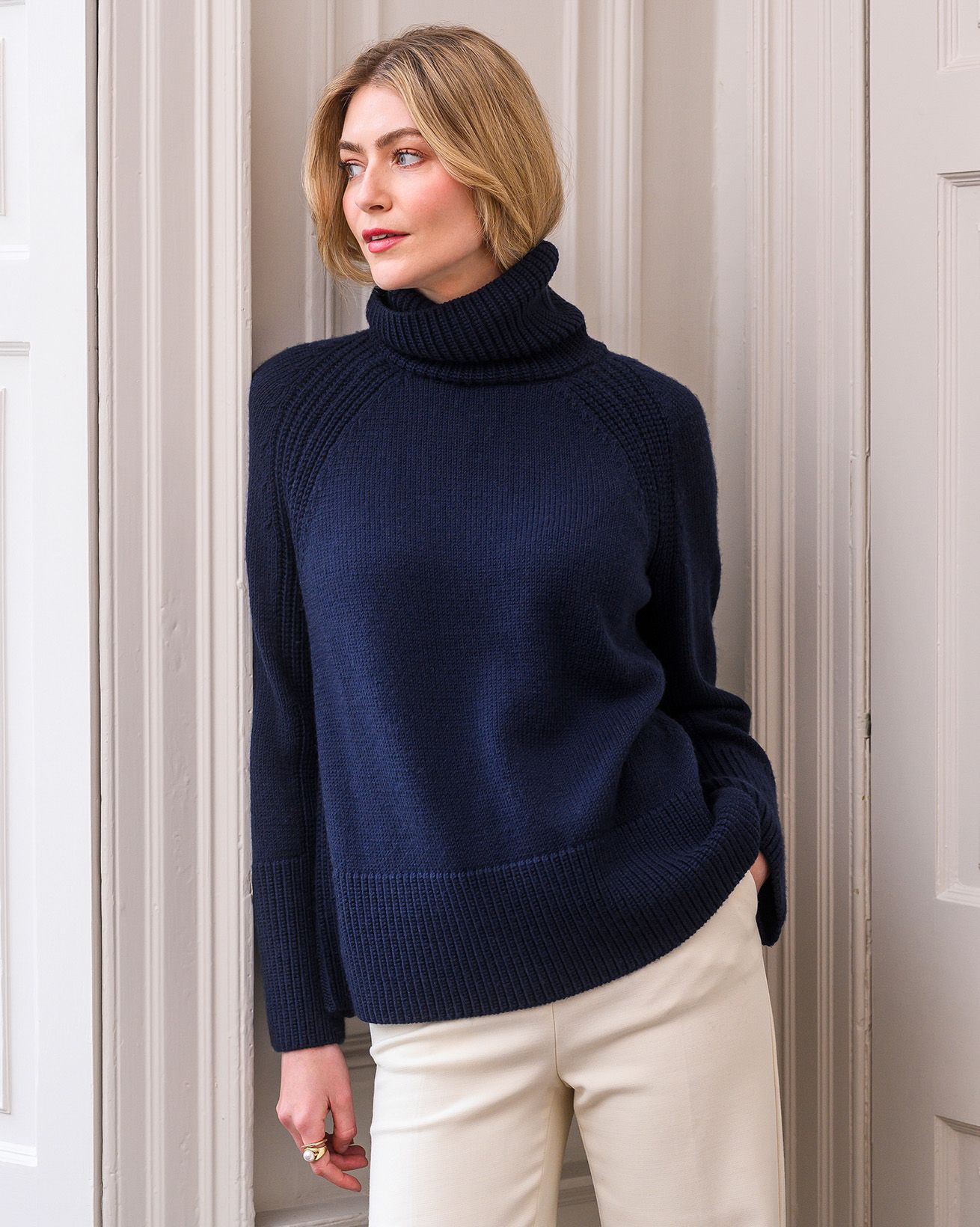 Merino Rib Detail Roll Neck Jumper