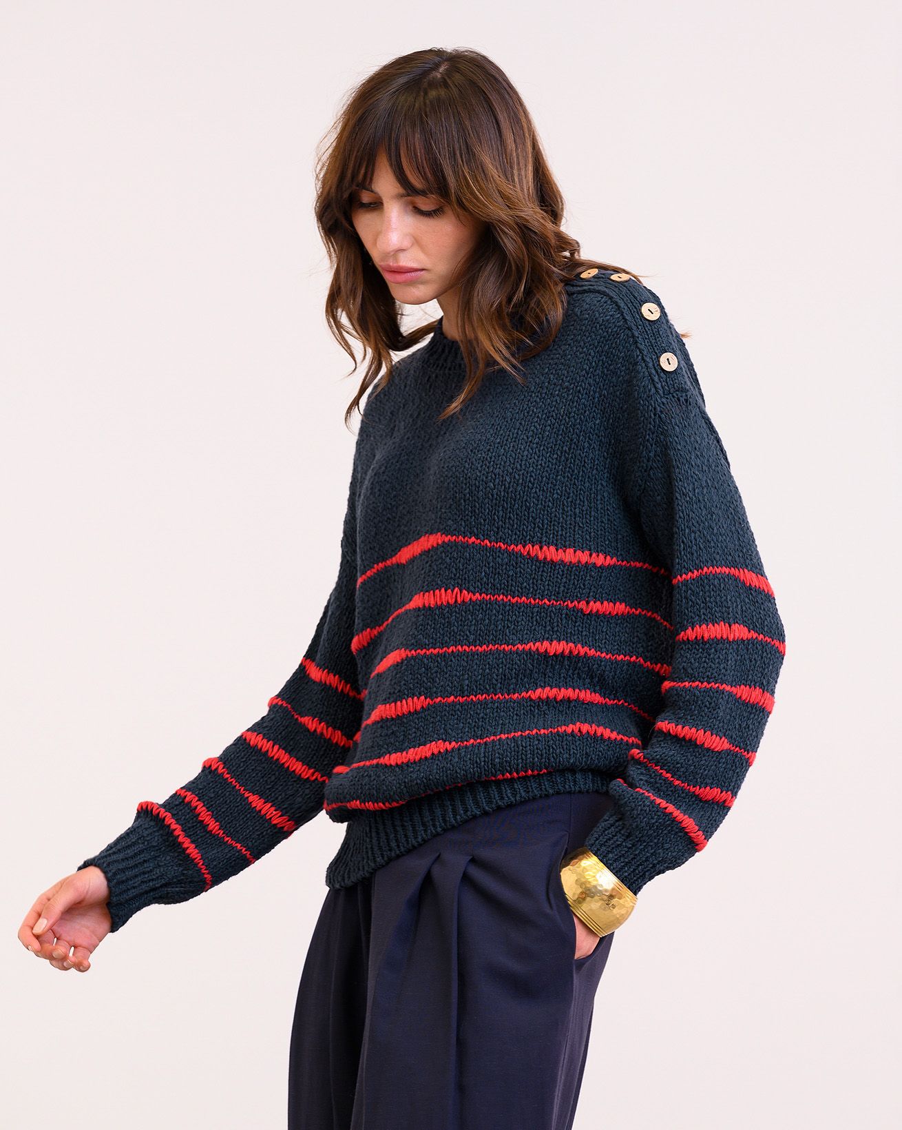 Linen Blend Drop Stitch Breton Jumper