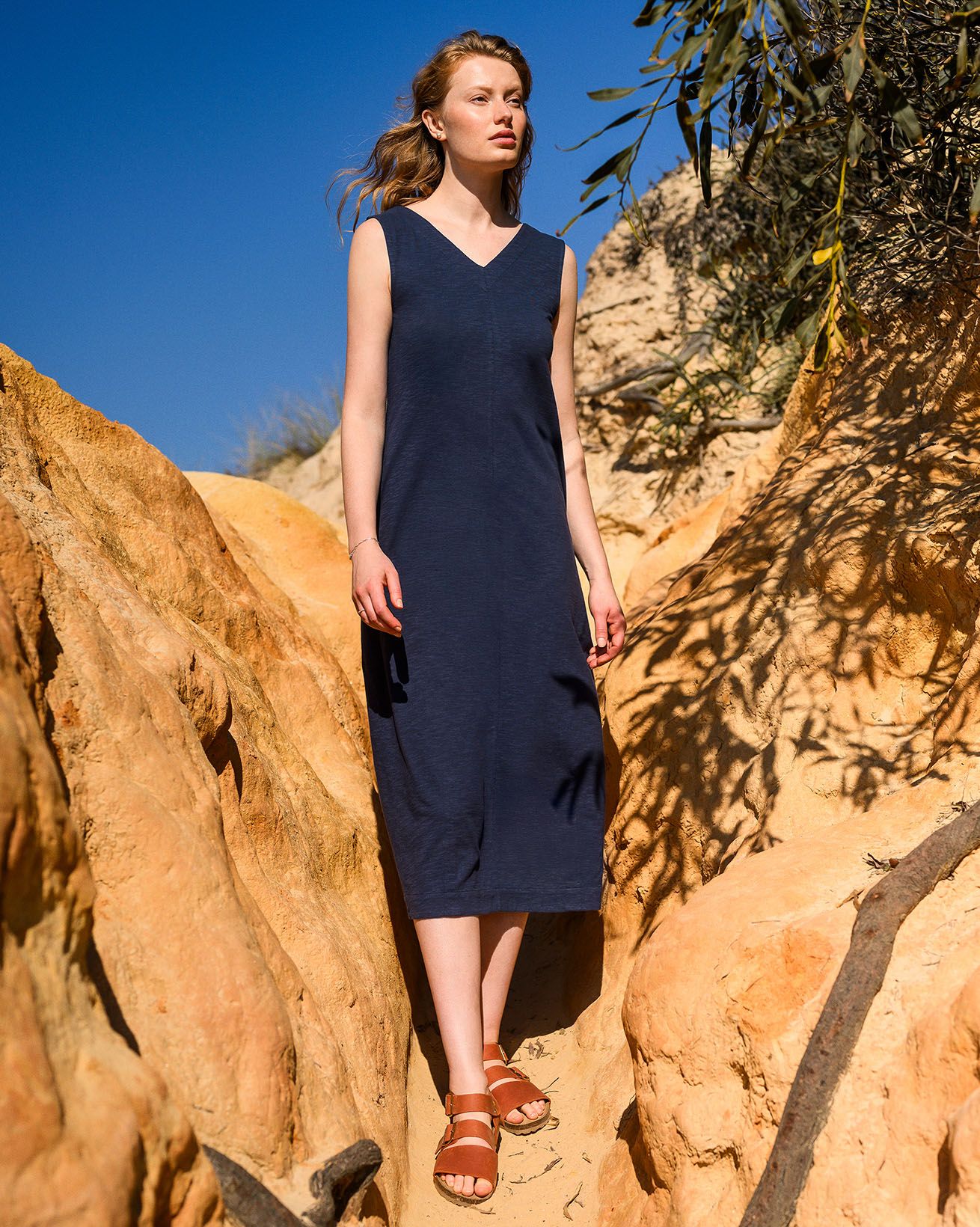 Slub-Jersey ärmelloses Midikleid