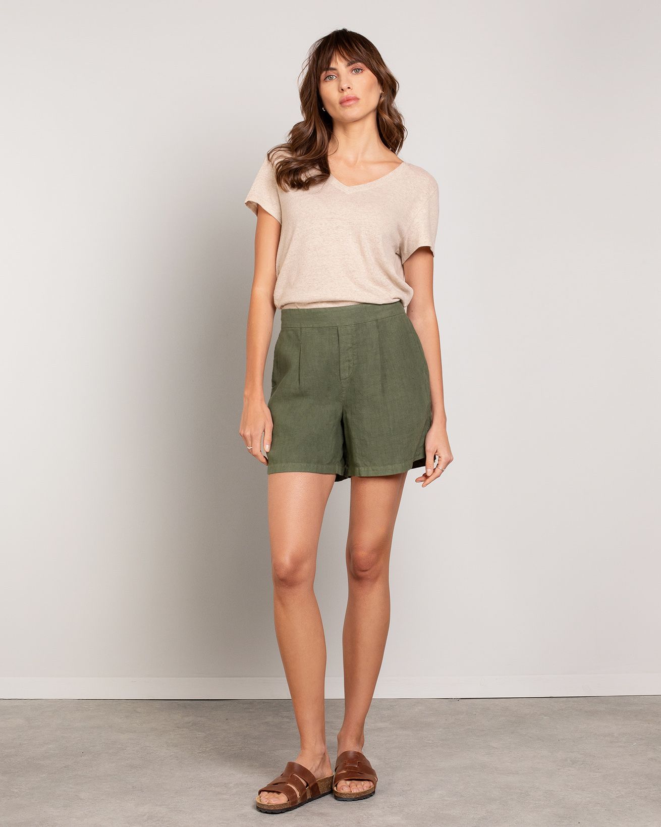 Linen Pleat Front Shorts