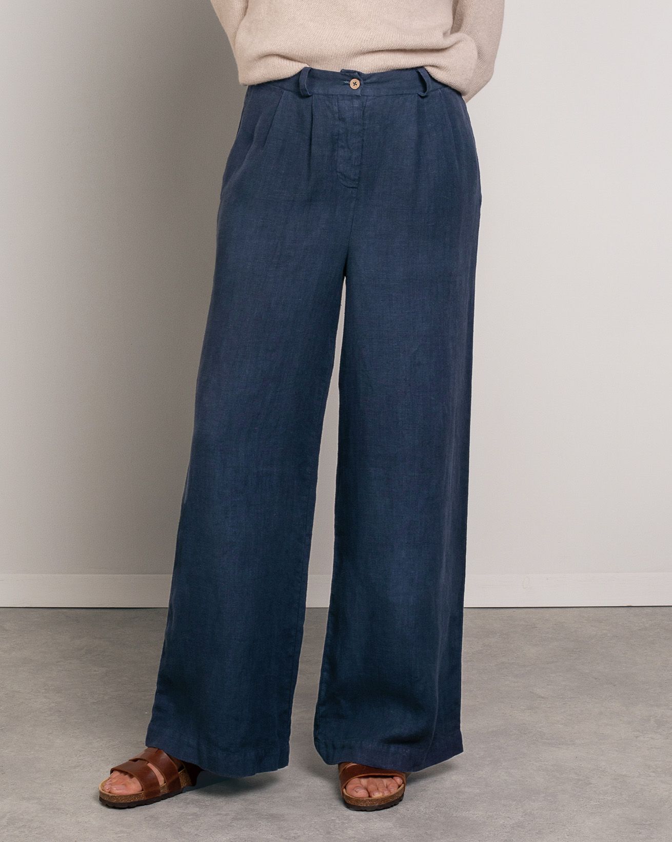 Linen Self Tie Wide Leg Trousers
