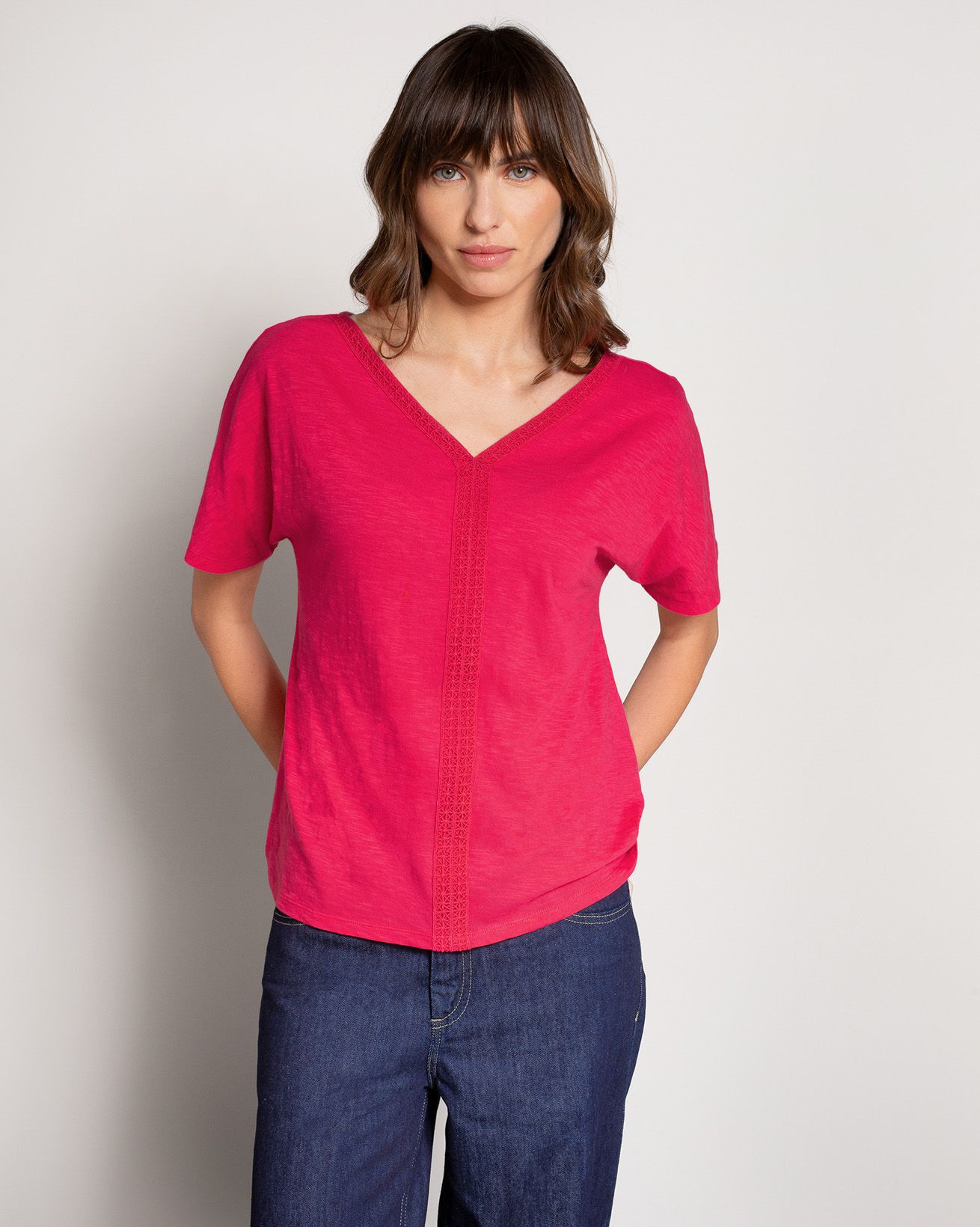 Organic Cotton V Neck Trim Top
