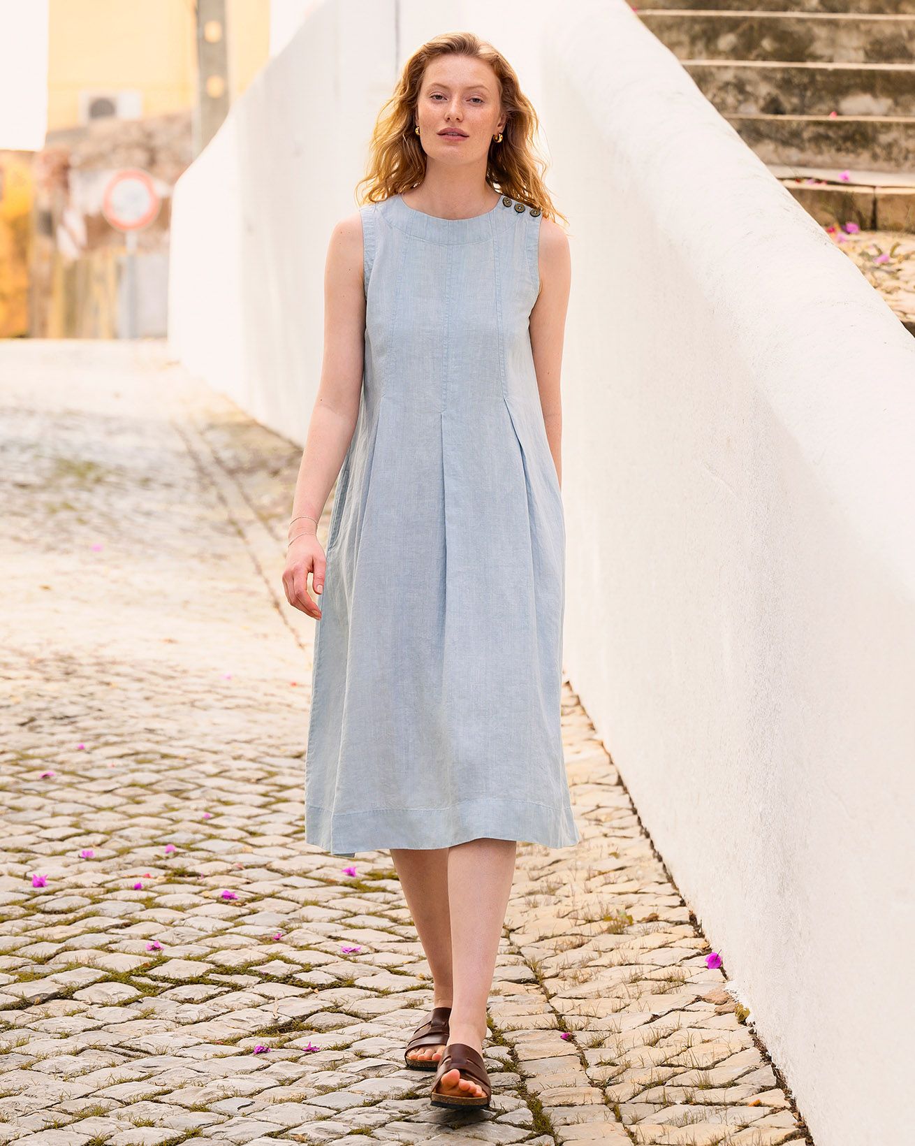Linen Sleeveless Midi Swing Dress