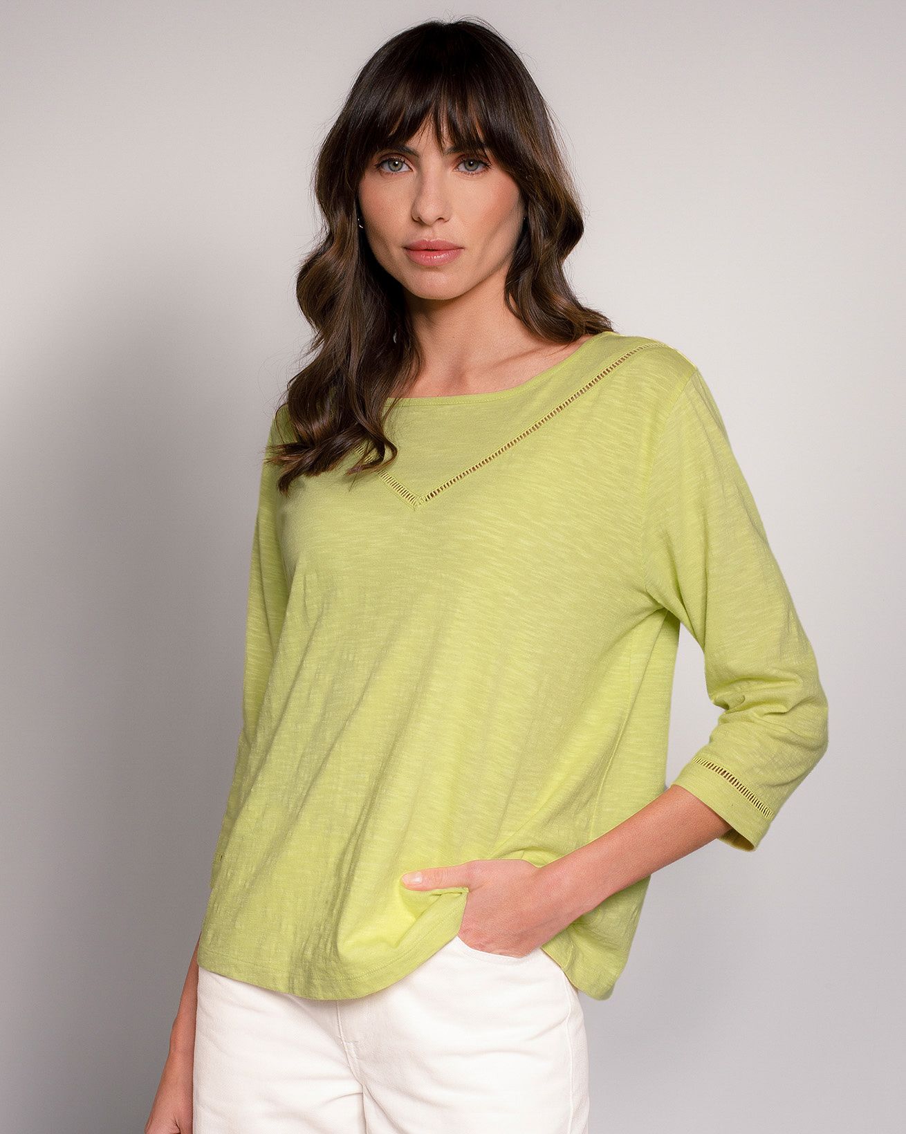 Organic Cotton Trim Detail Boat Neck Top