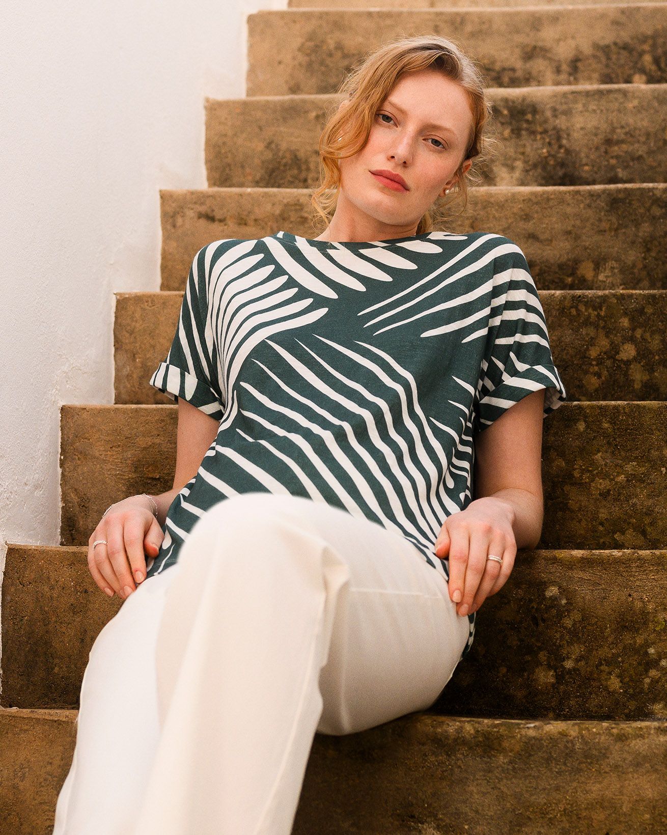 Slub-Jersey-T-Shirt mit angesetzten Ärmeln