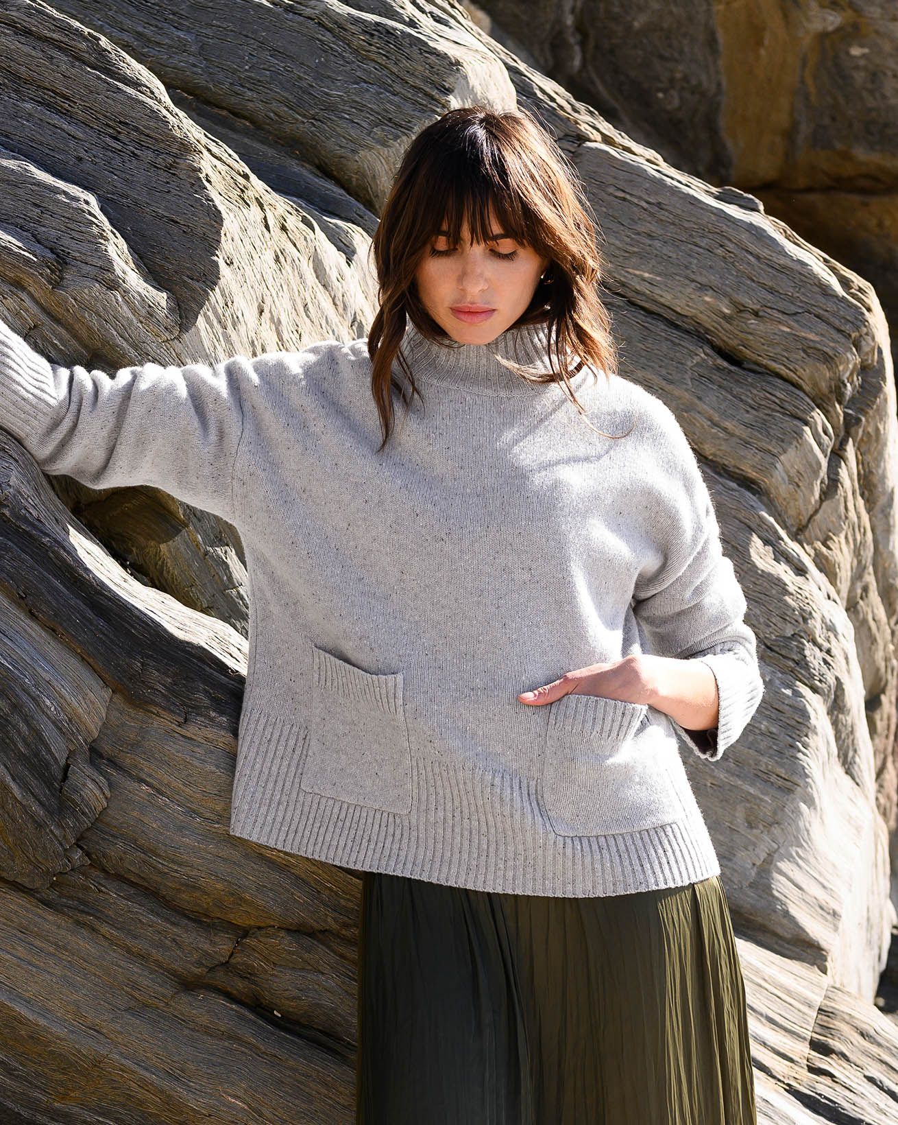 Flecked Patch Pocket Sweater