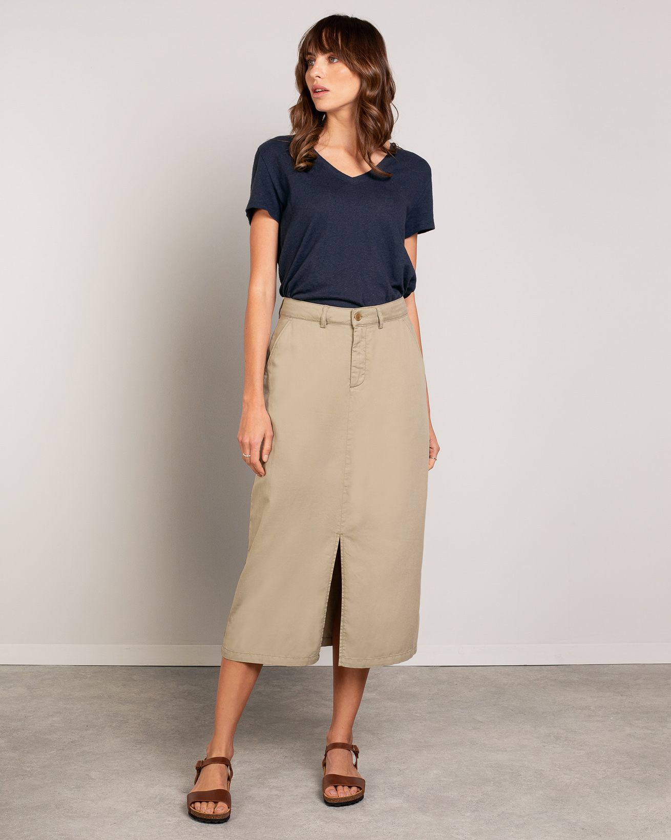 Organic Cotton Twill Midi Skirt