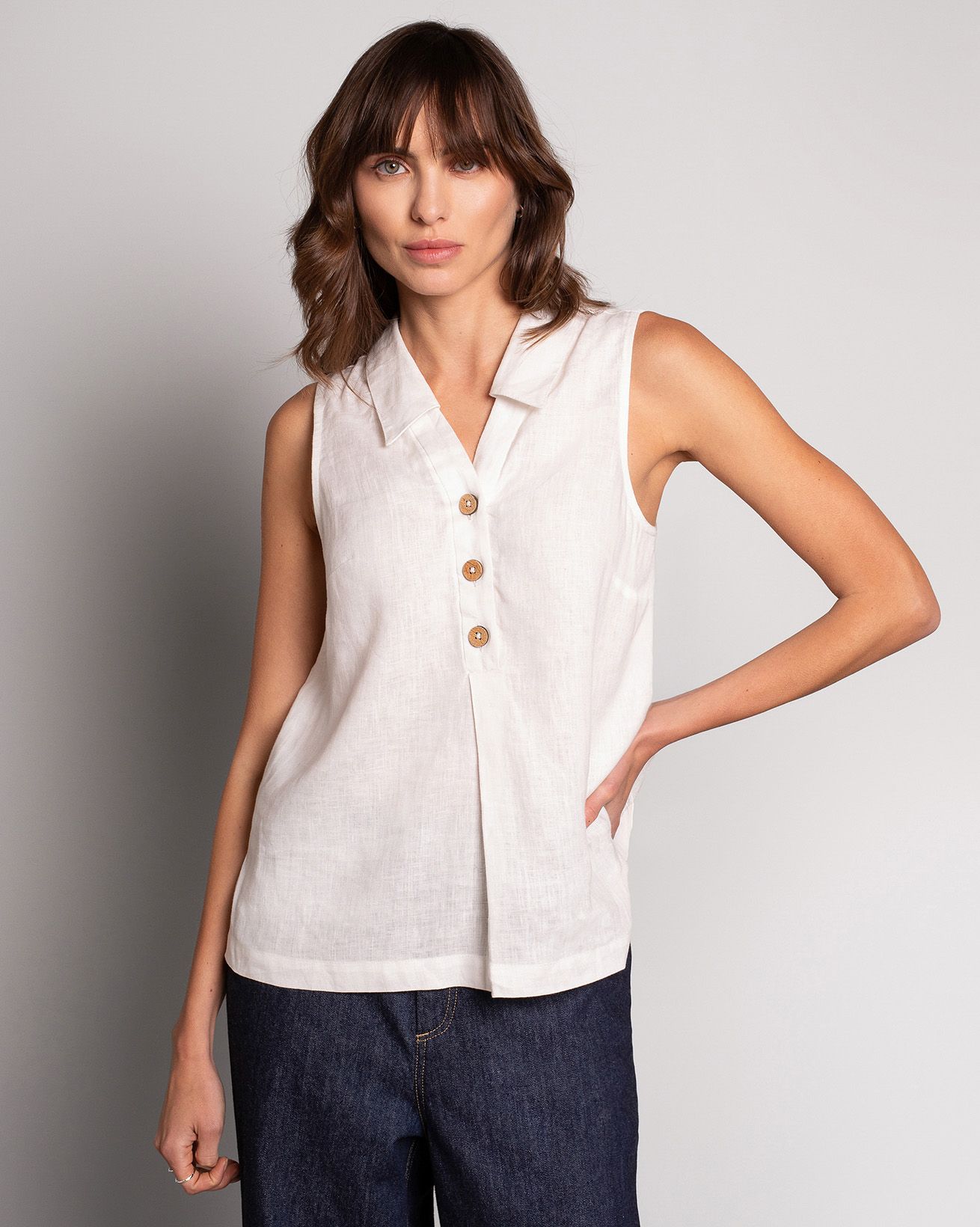 Pure Linen Sleeveless Blouse