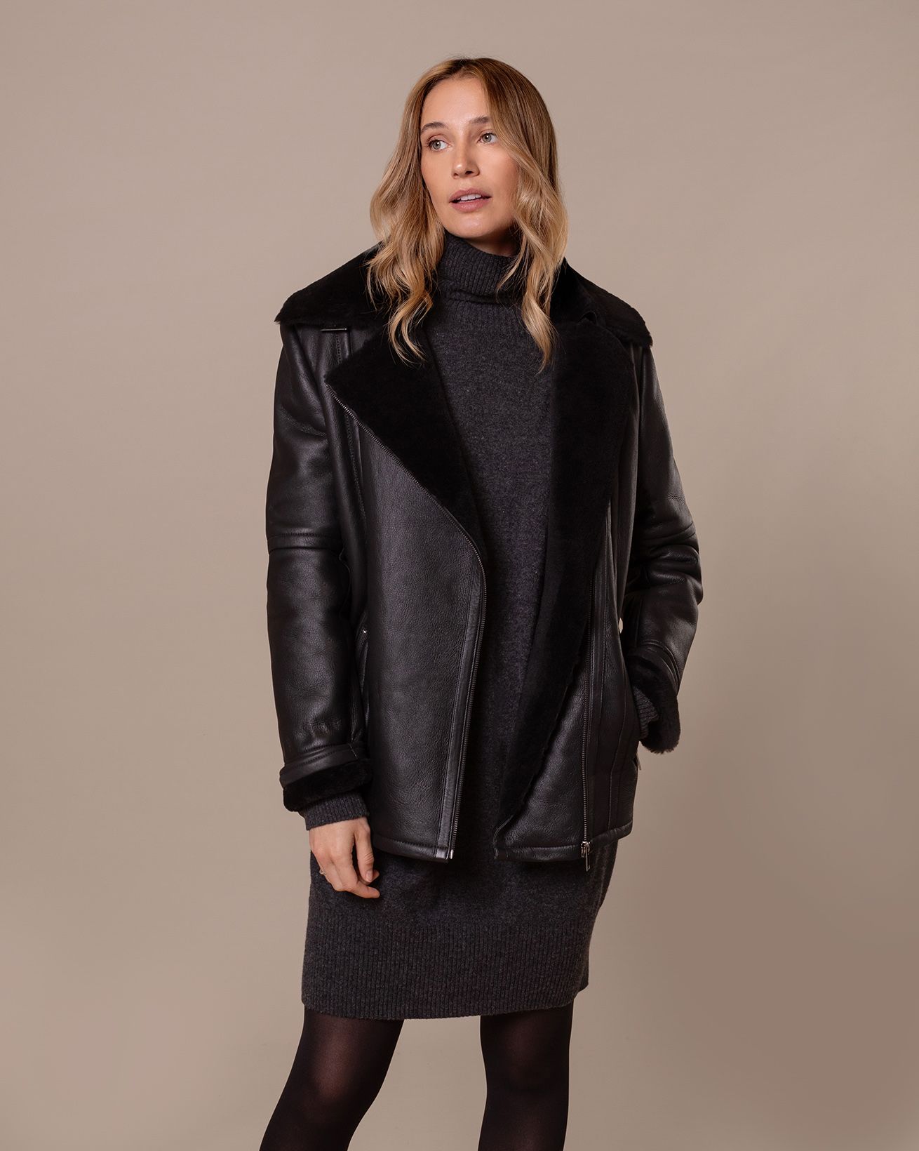 Boyfriend-Fliegerjacke aus Schafleder
