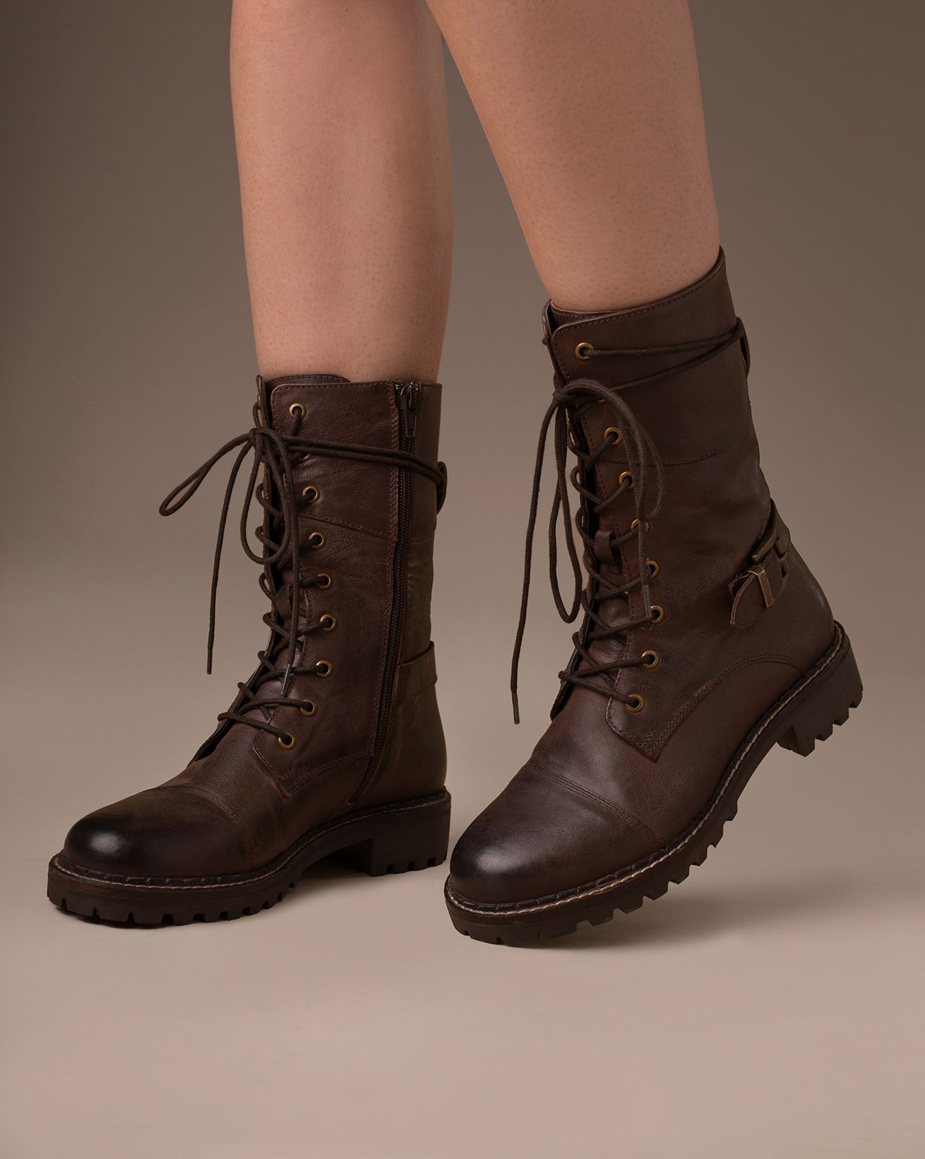 Tall Ankle Lace Up Boots With Strap Detail