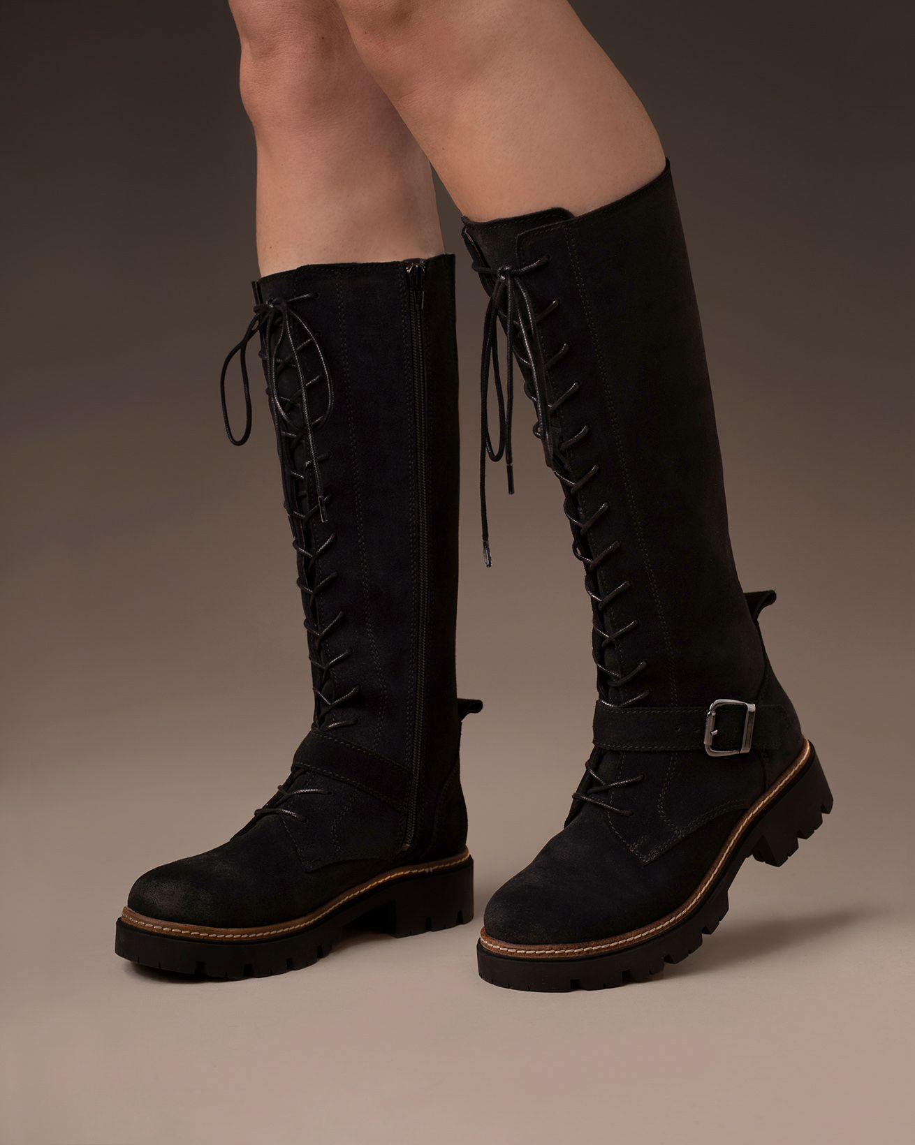 Knee High Strap Detail Lace Up Boots