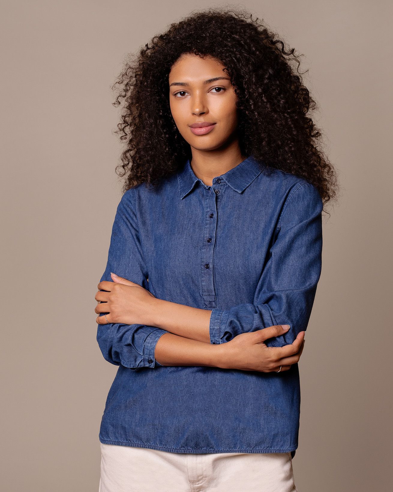 Easy Denim Half Placket Shirt