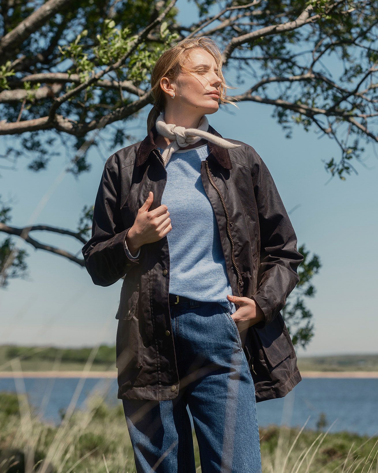 Waxed Cotton Waisted Zip Through Jacket