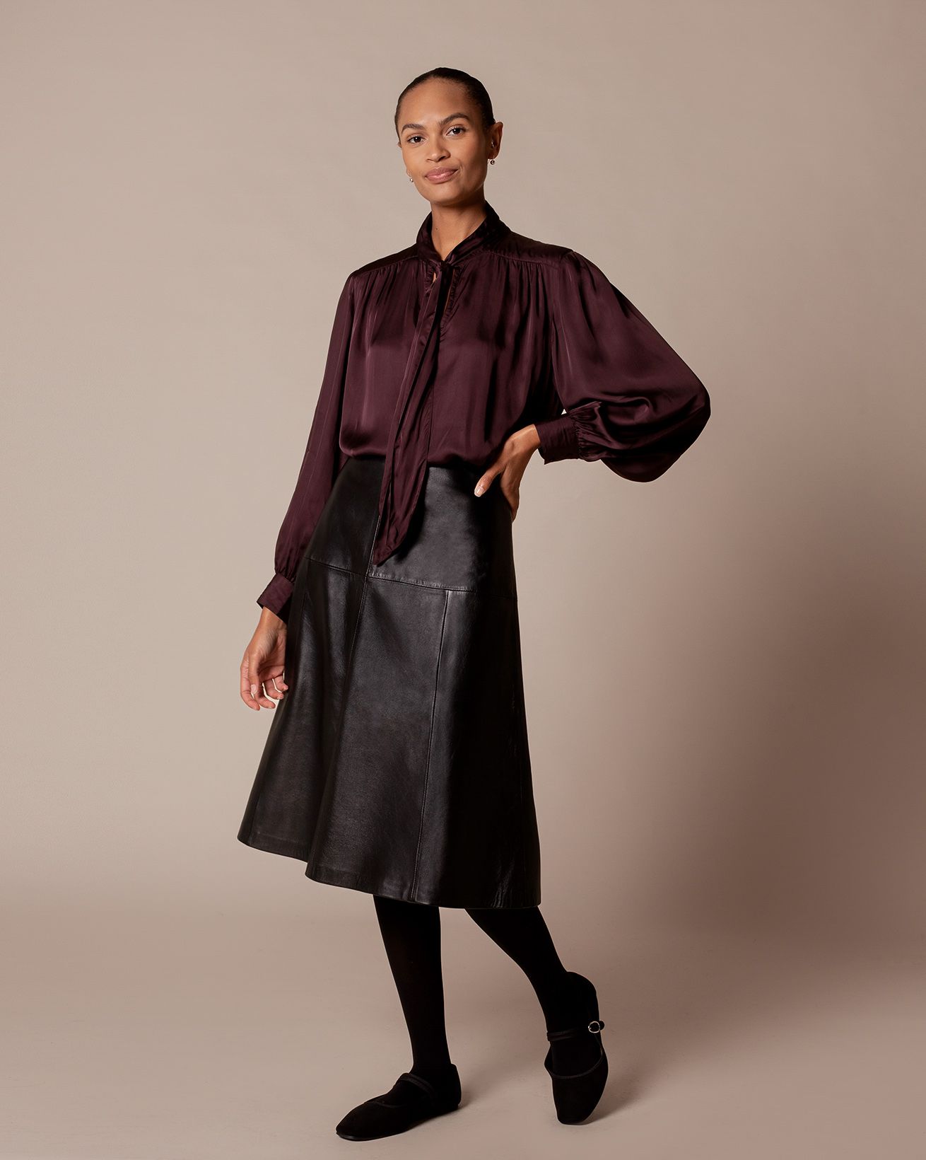 Leather Seamed Midi Skirt