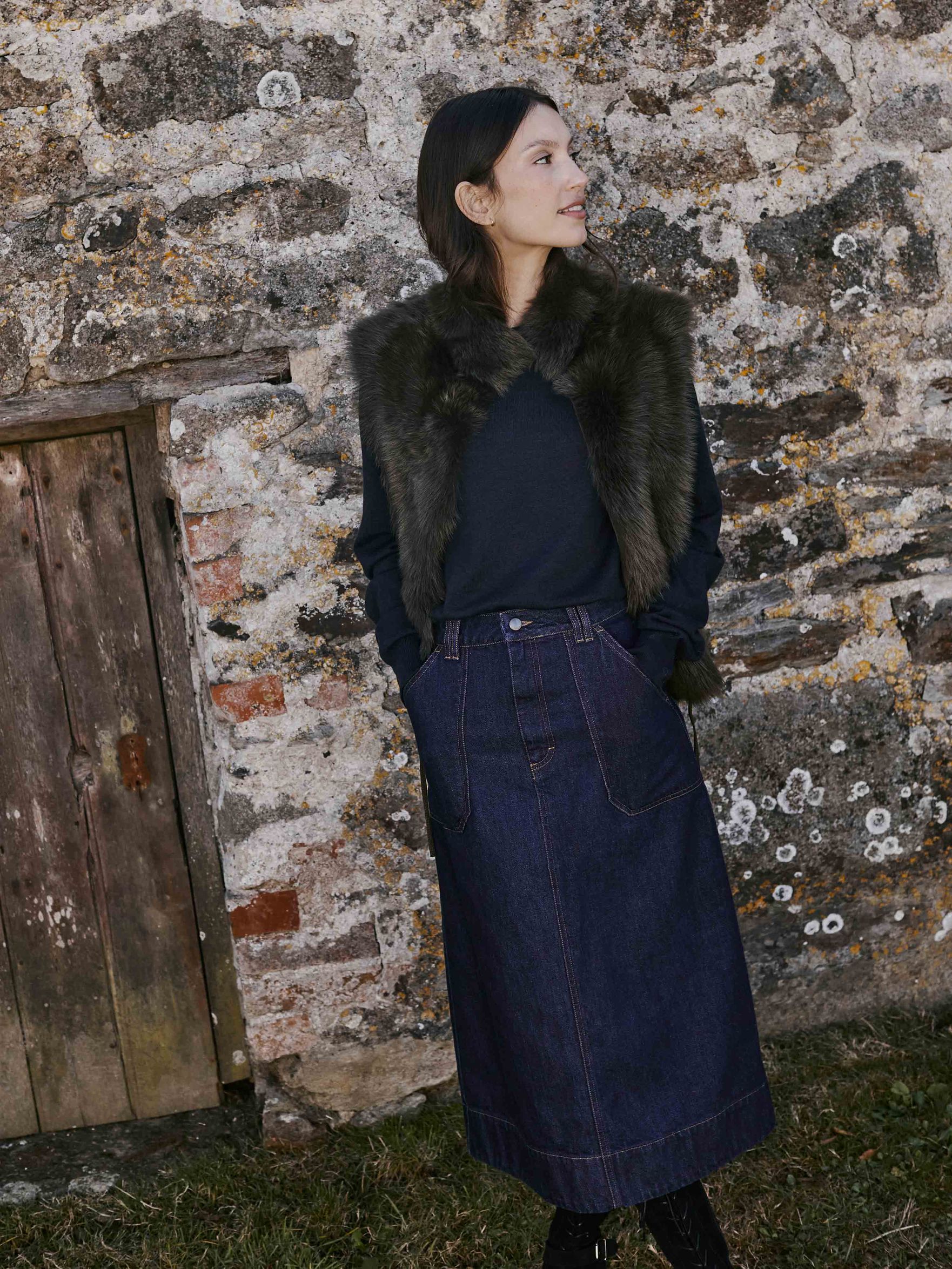 Denim A Line Midi Skirt