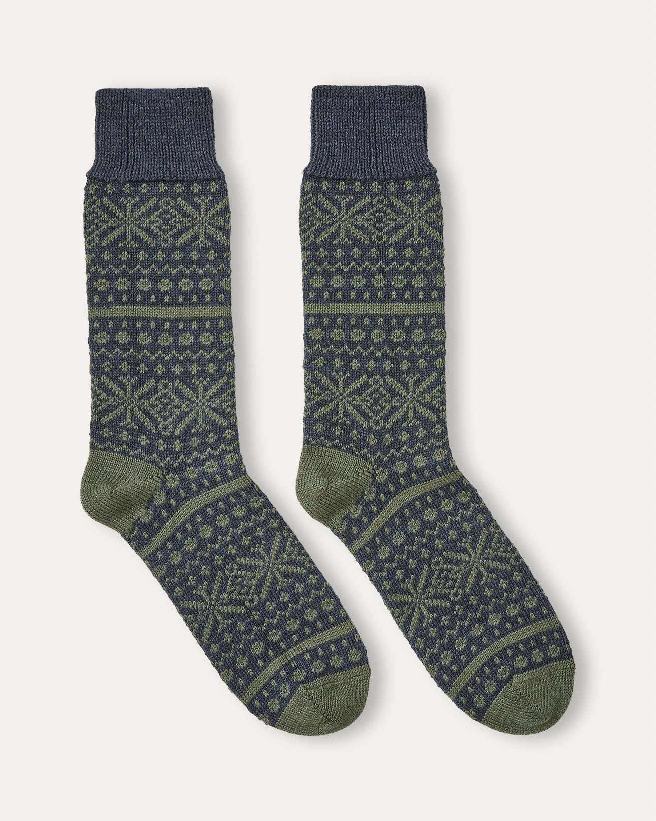 Chaussettes à motifs Fair Isle en laine mérinos et coton homme