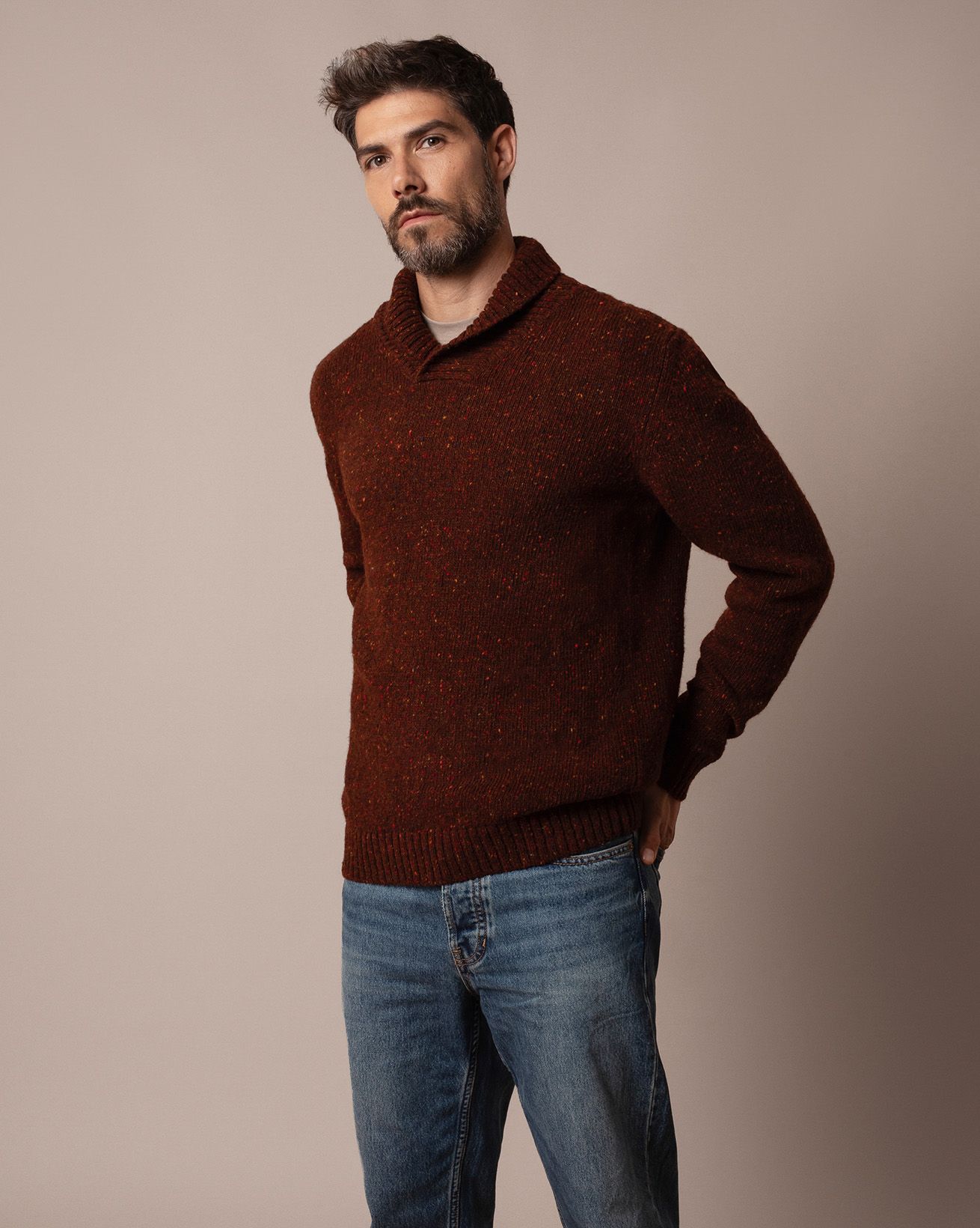 Men's Donegal Shawl Collar Sweater