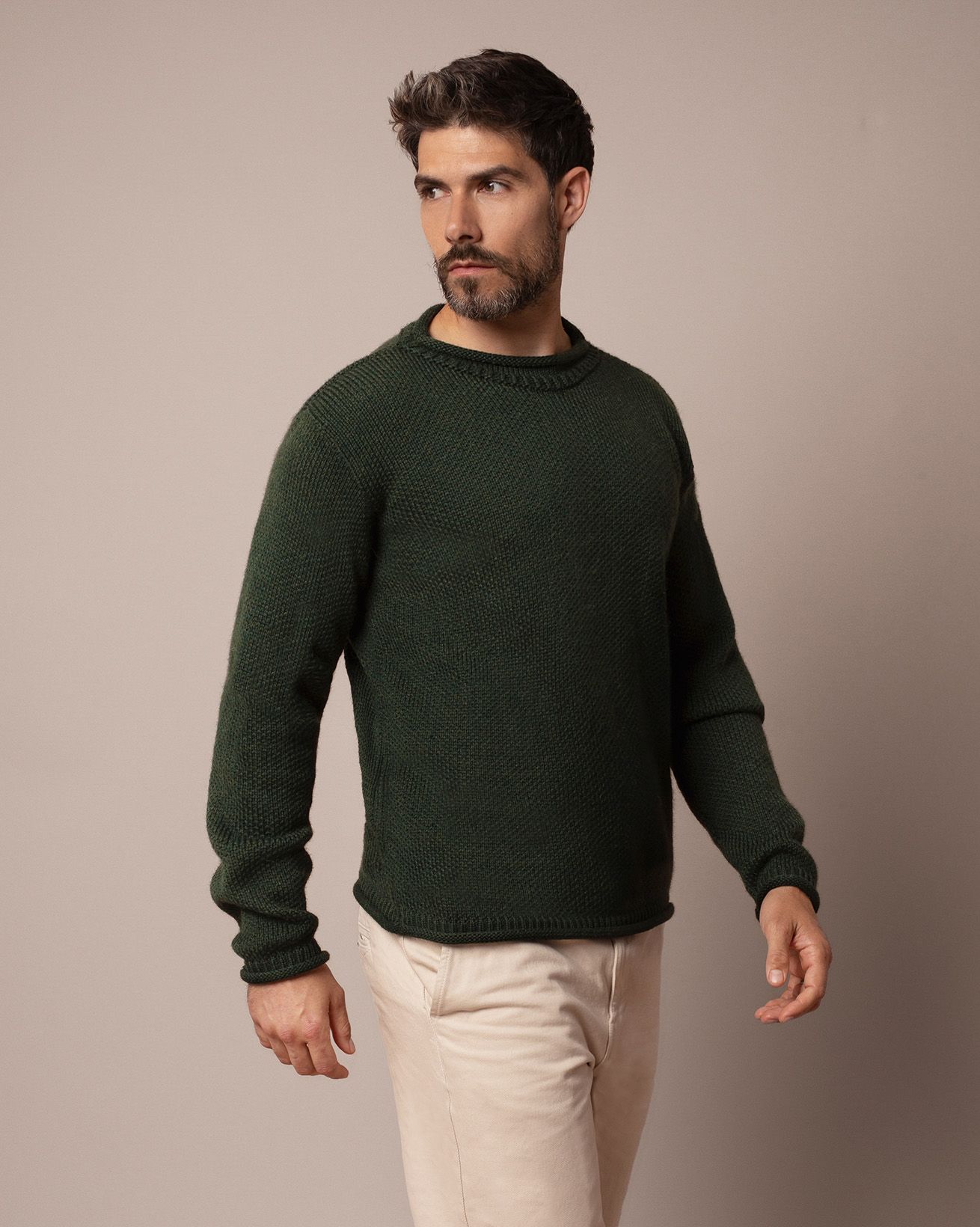 Men's Textured Stitch Crew Neck Jumper