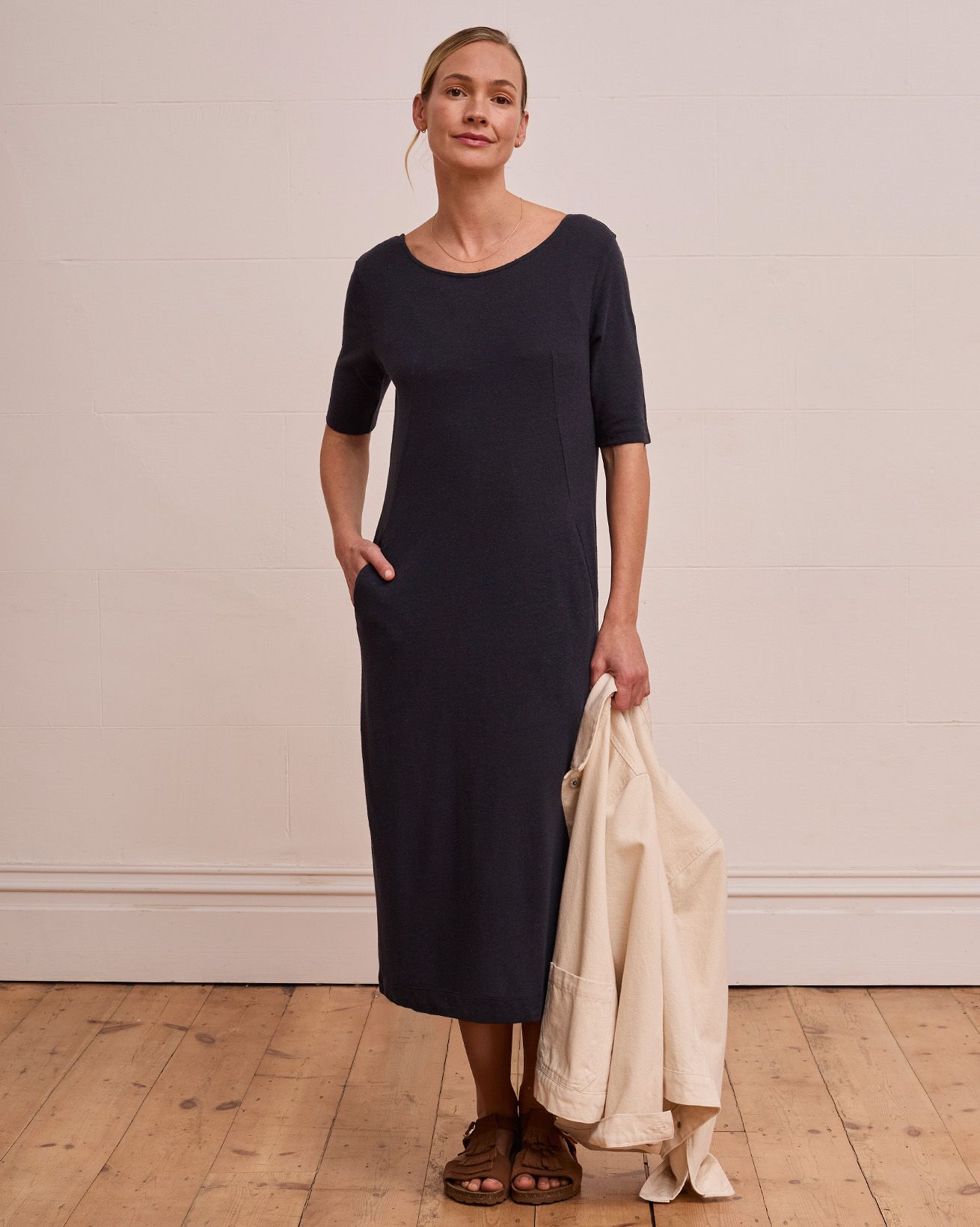 Linen Blend Button Back Dress