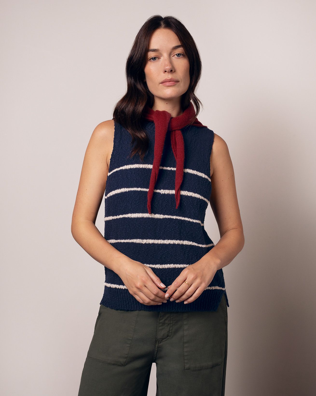 Linen Blend Drop Stitch Vest Top