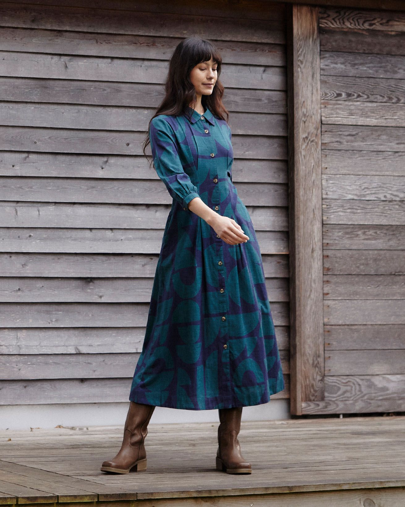 Organic Cotton Blend Pleat Detail Shirt Dress