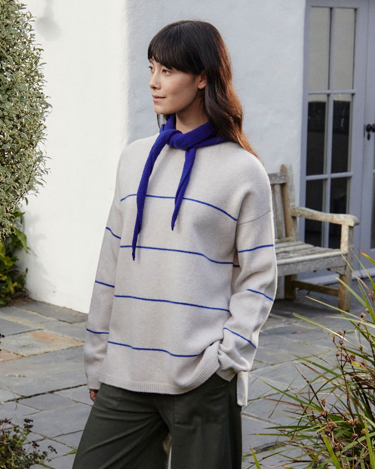 Merino Blend Split Hem Slouch Funnel Neck Jumper