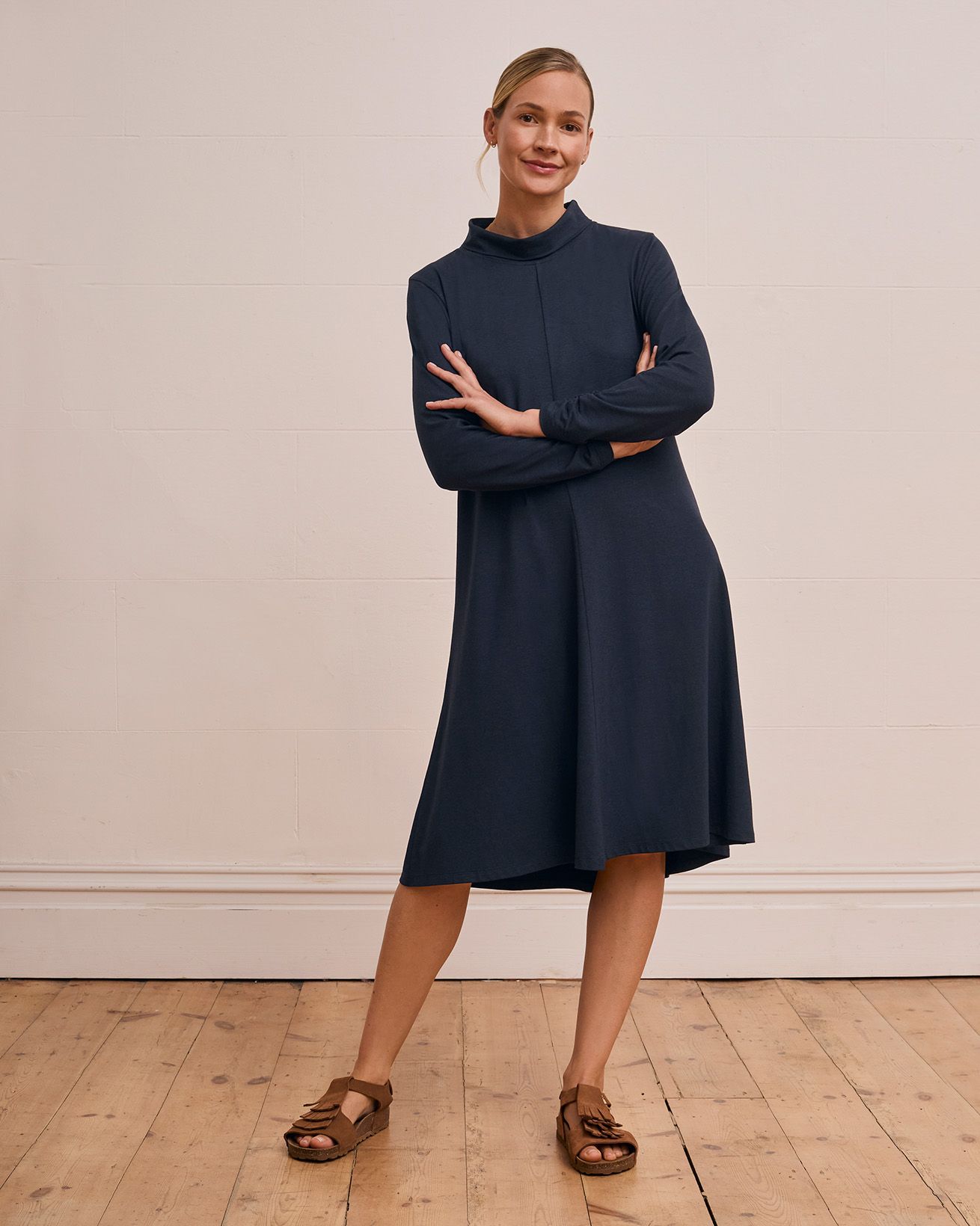 Organic Cotton Blend Roll Neck Swing Dress