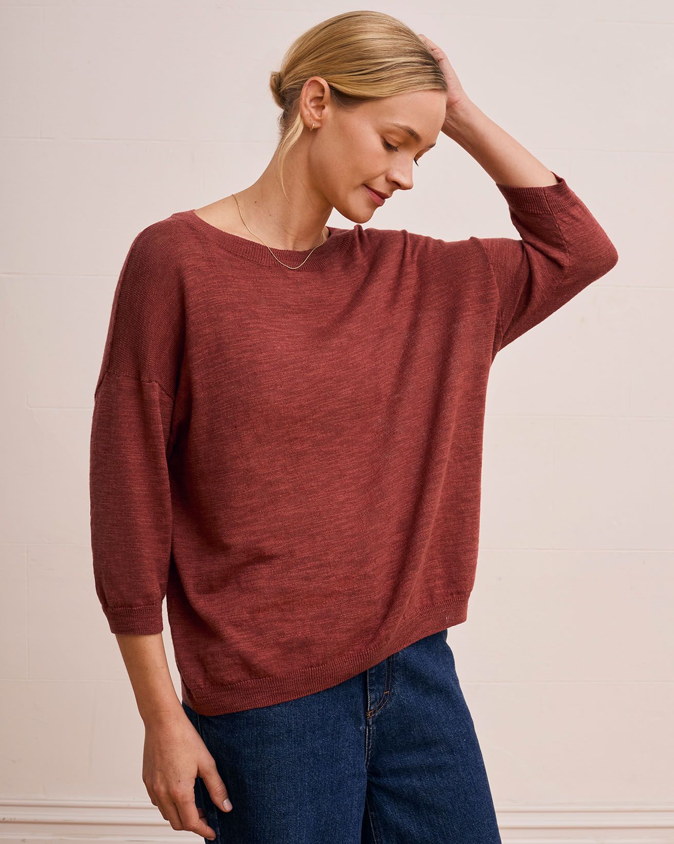 Linen Blend Crew Neck Top