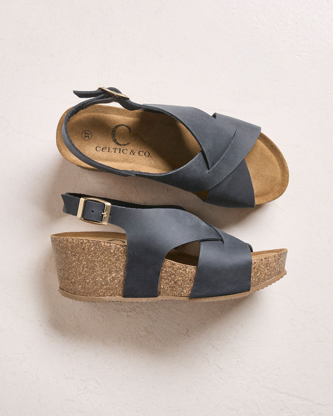 Leather Crossover Wedge Sandals
