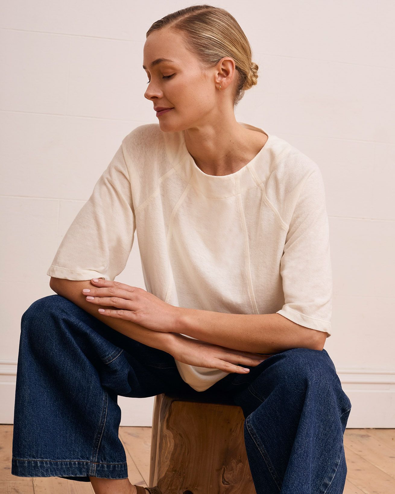 Linen Blend Half Sleeve Swing Top