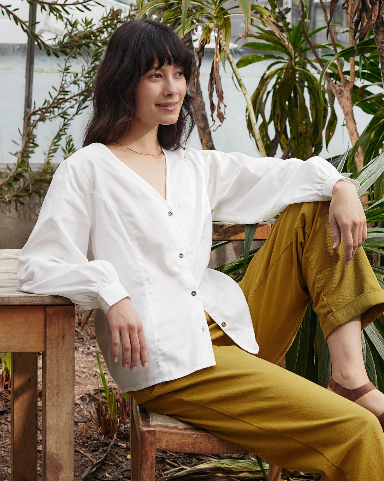 Organic Cotton Blend V Neck Button Through Blouse