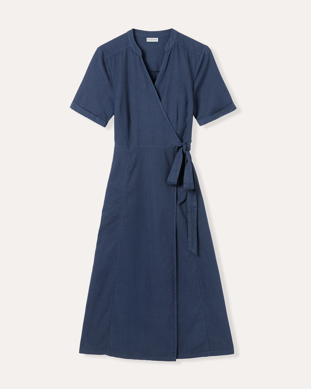 Linen Blend Wrap Midi Dress