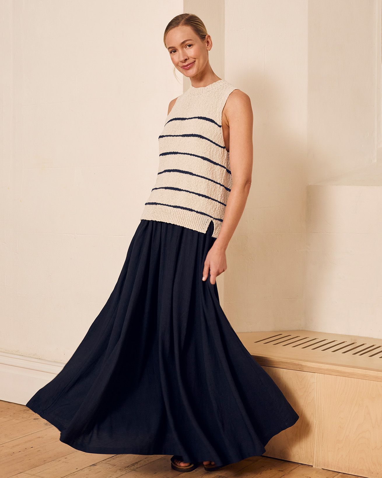 Linen Blend Woven Maxi Skirt