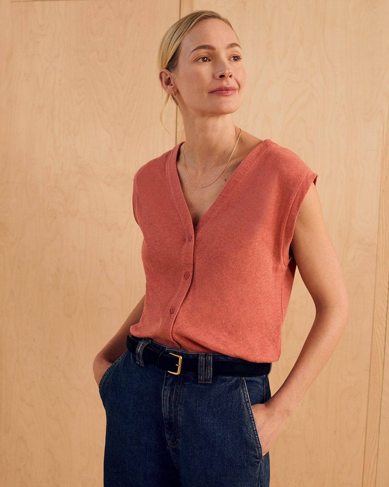 Linen Blend Button Through Top