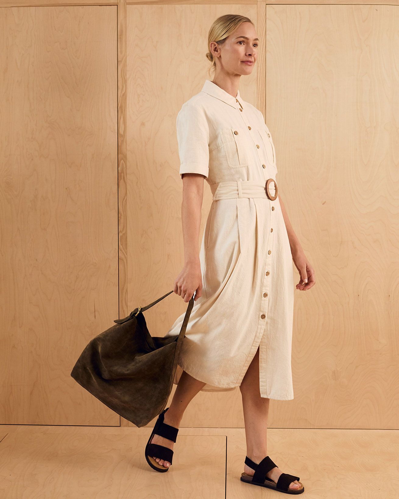 Belted Safari Midi Shirt Dress