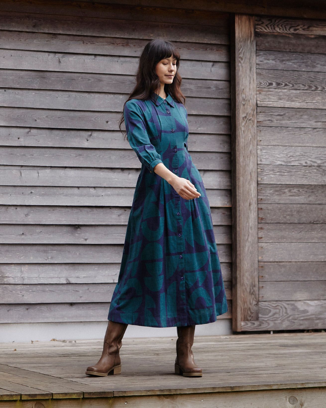 Organic Cotton Blend Pleat Detail Shirt Dress