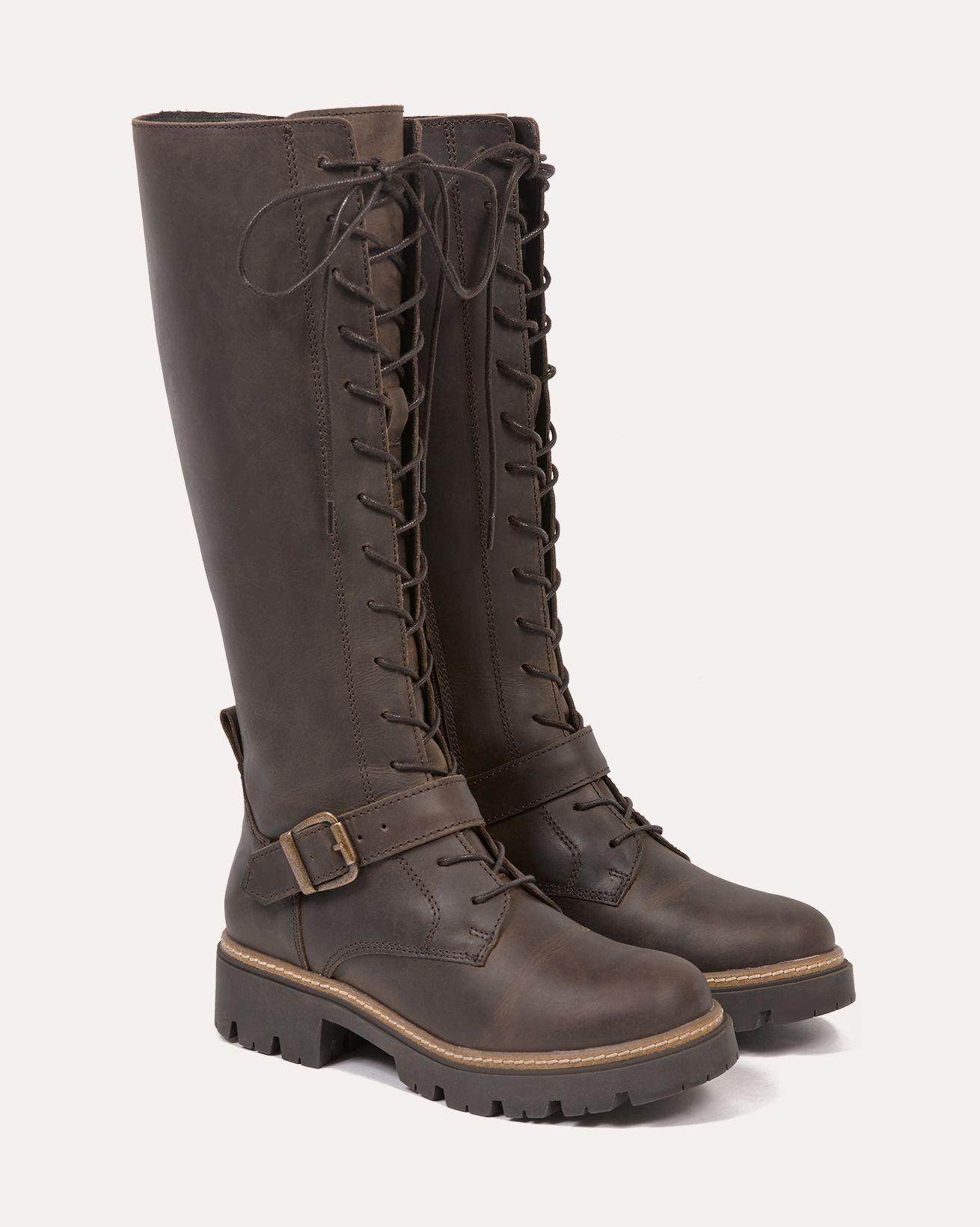 Knee High Strap Detail Lace Up Boots