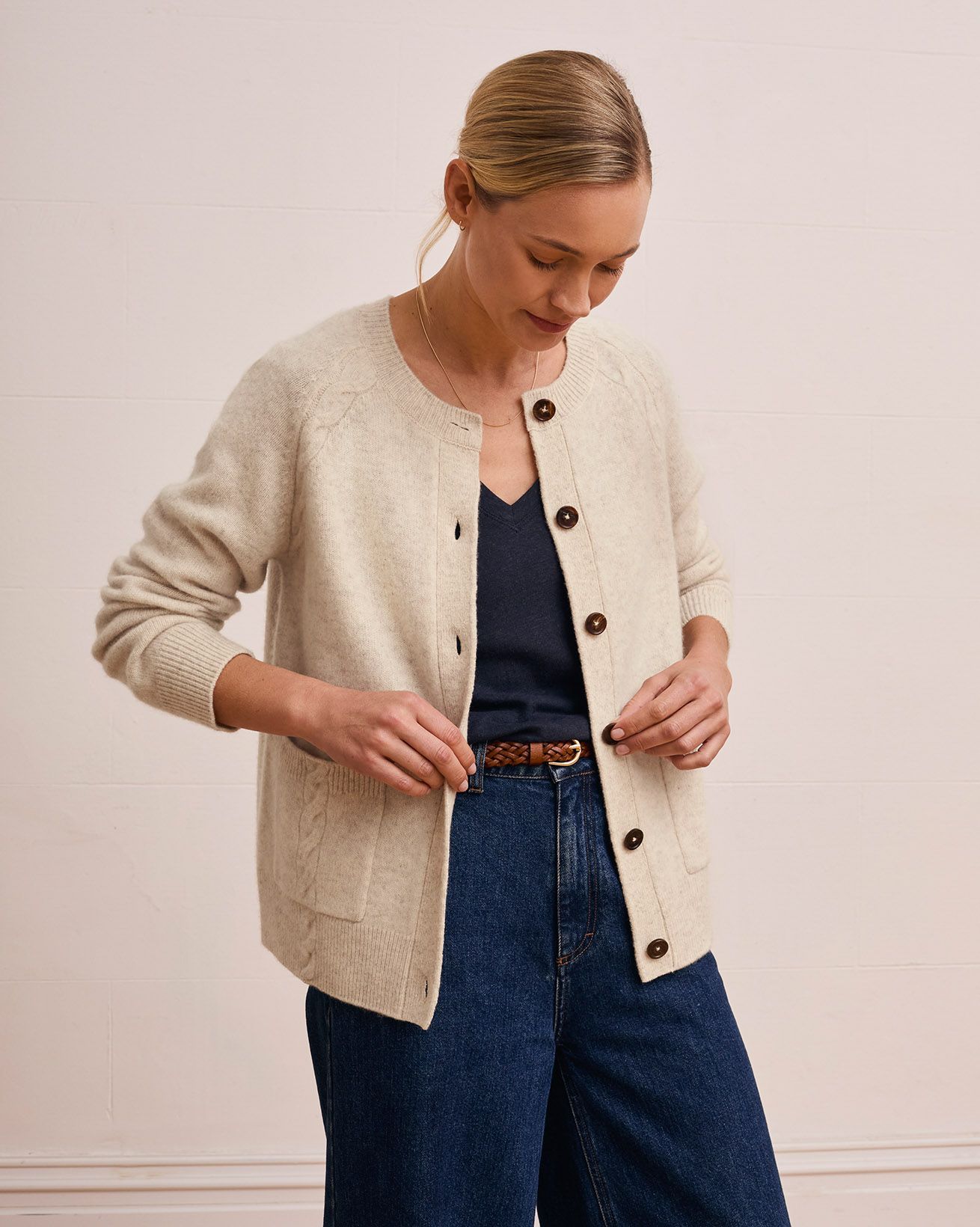 Lambswool Cable Detail Raglan Cardigan