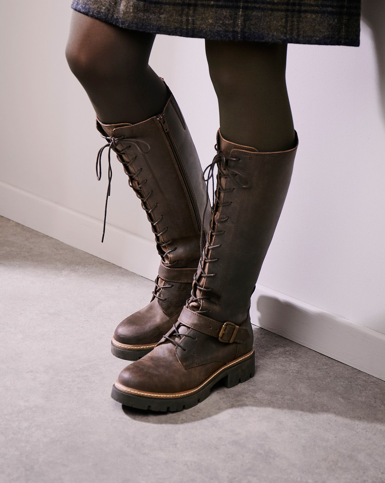Knee High Strap Detail Lace Up Boots