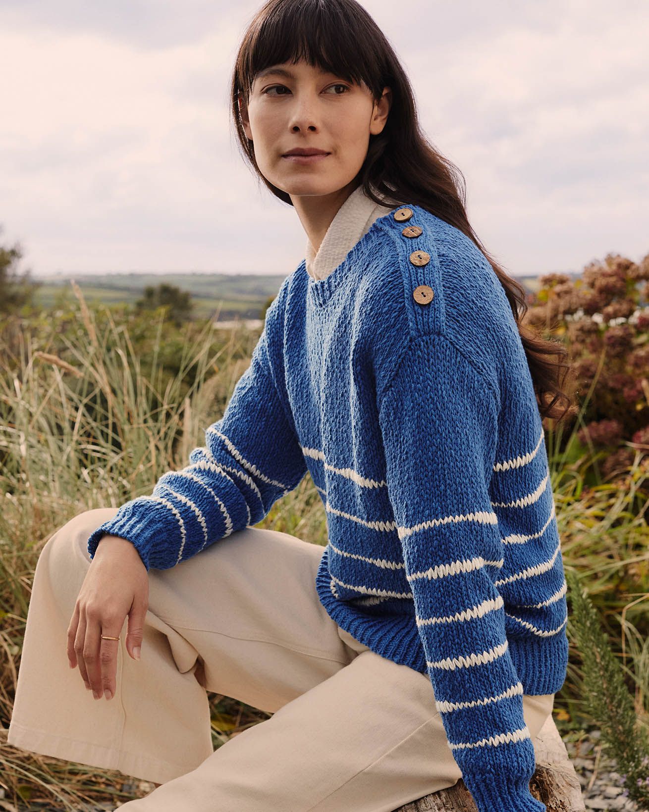 Linen Blend Drop Stitch Breton Jumper