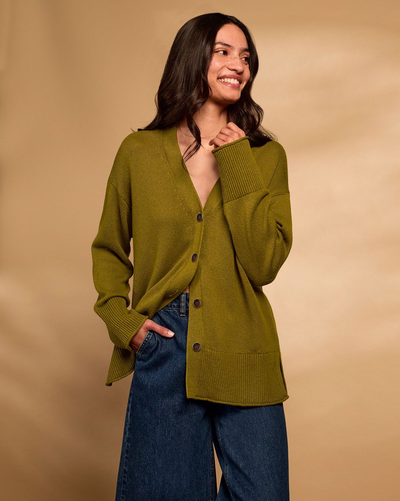 Organic Cotton Blend Drop Shoulder Slouch Cardigan