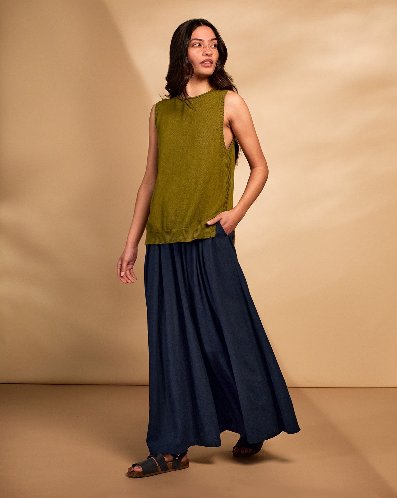 Linen Blend Woven Maxi Skirt