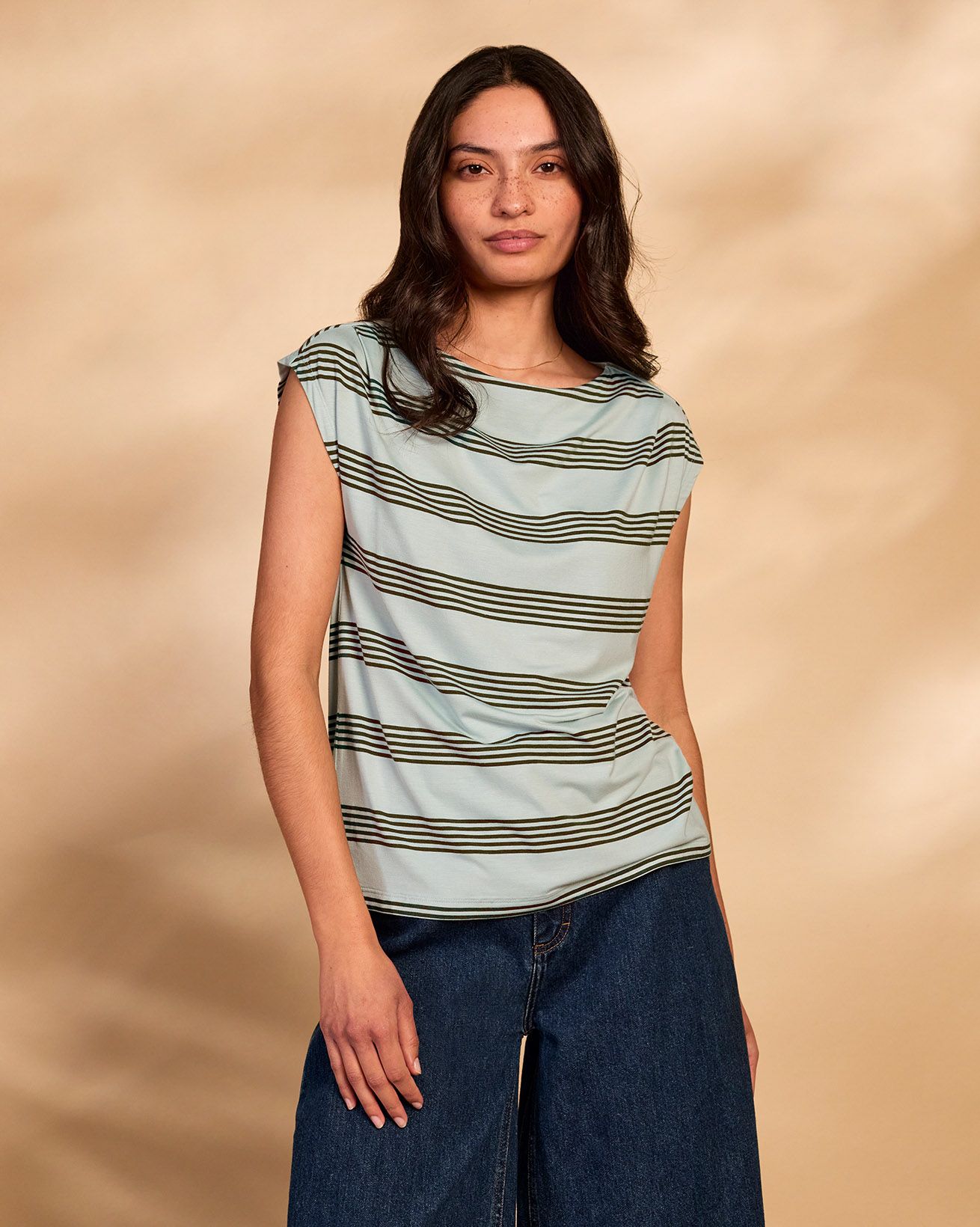 Cotton Blend Slash Neck T-Shirt