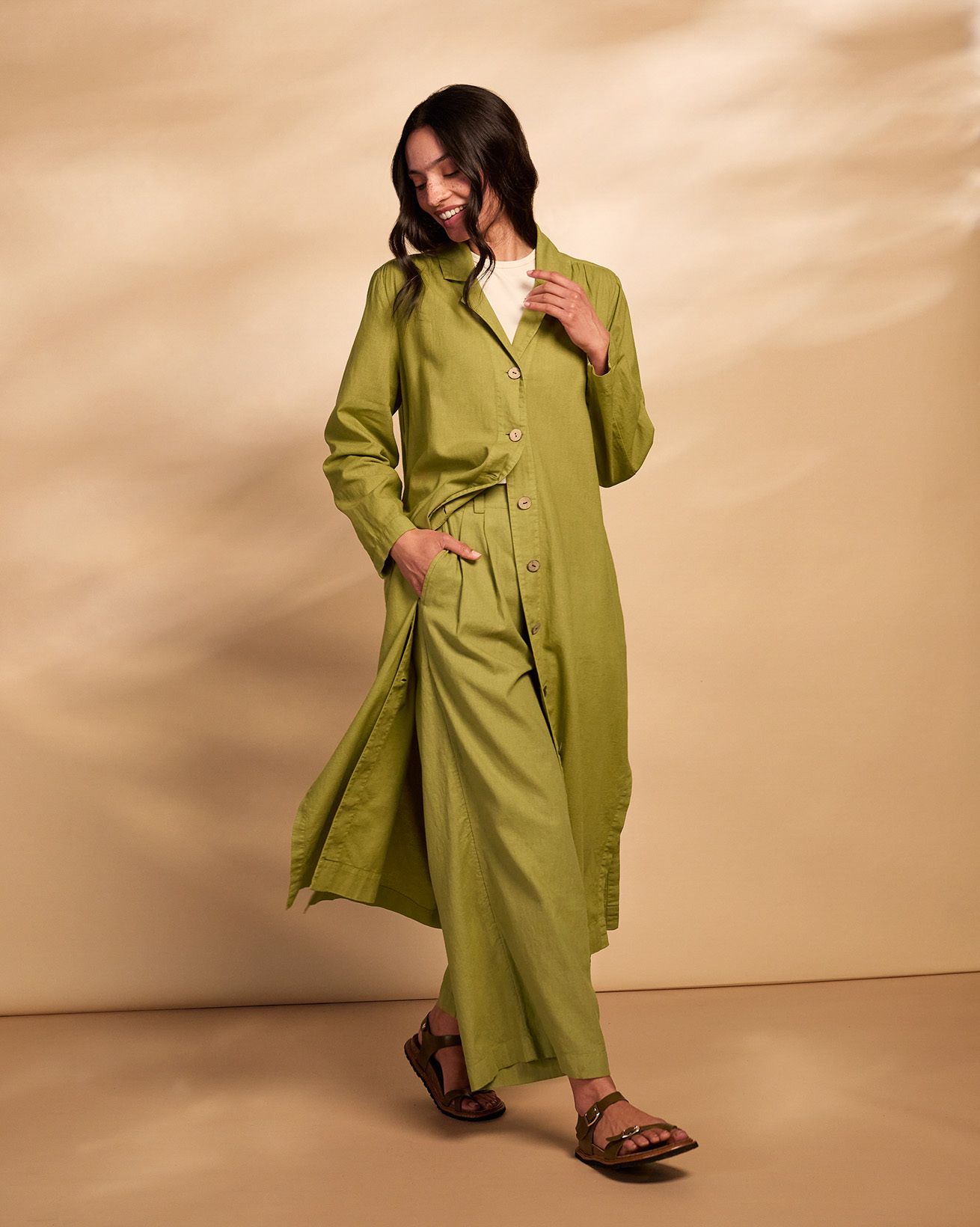 Linen Blend Longline Overshirt Dress