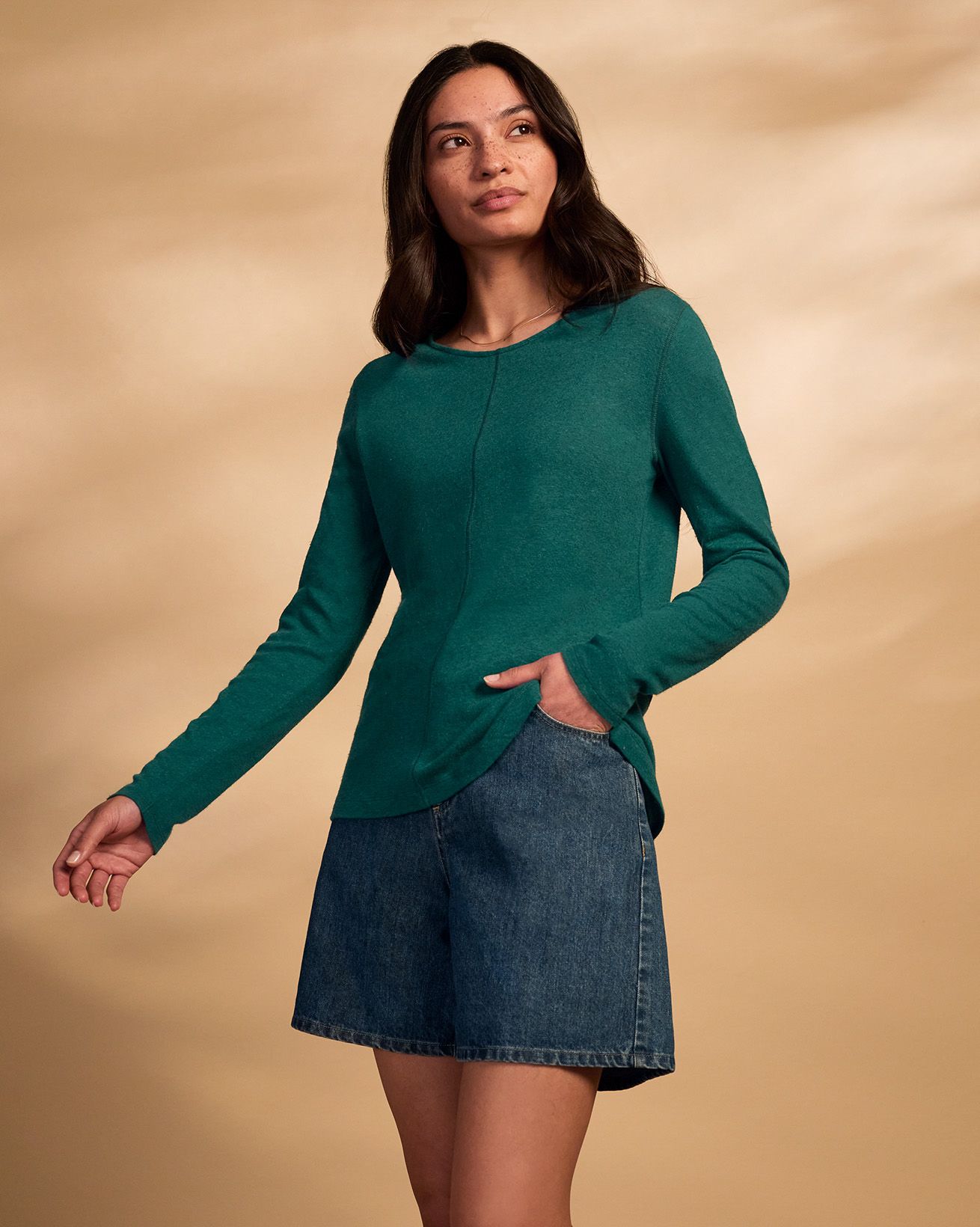 Linen Blend Long Sleeve T Shirt