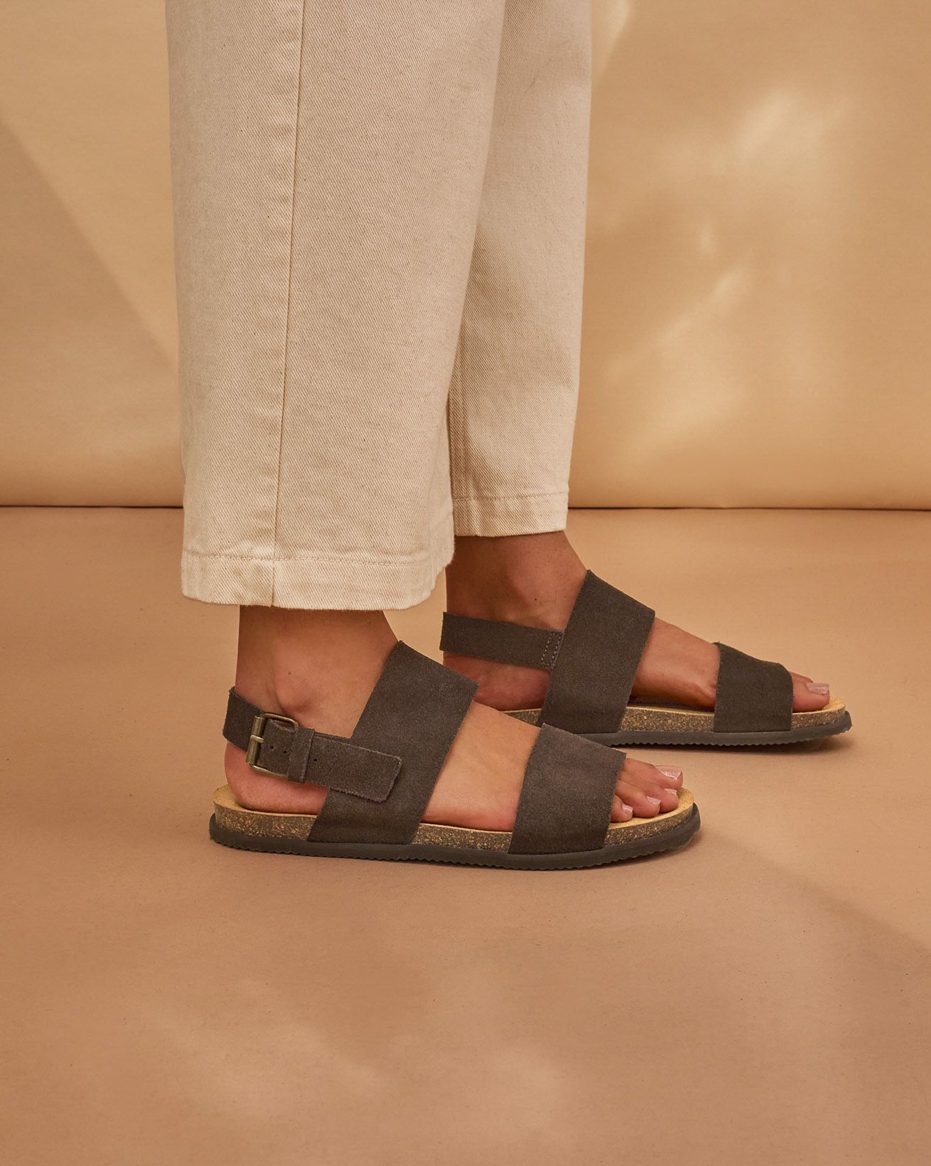 Leather Double Strap Sandals With Backstrap