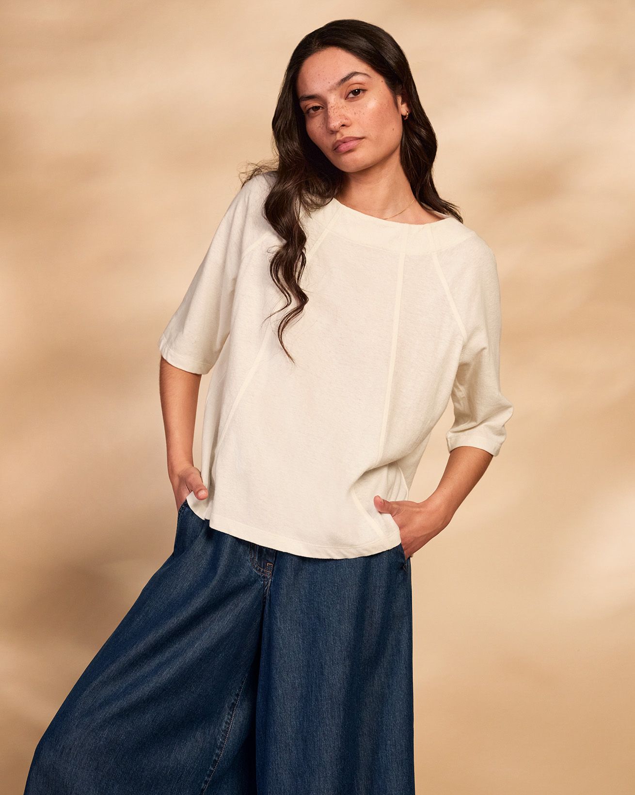 Linen Blend Half Sleeve Swing Top