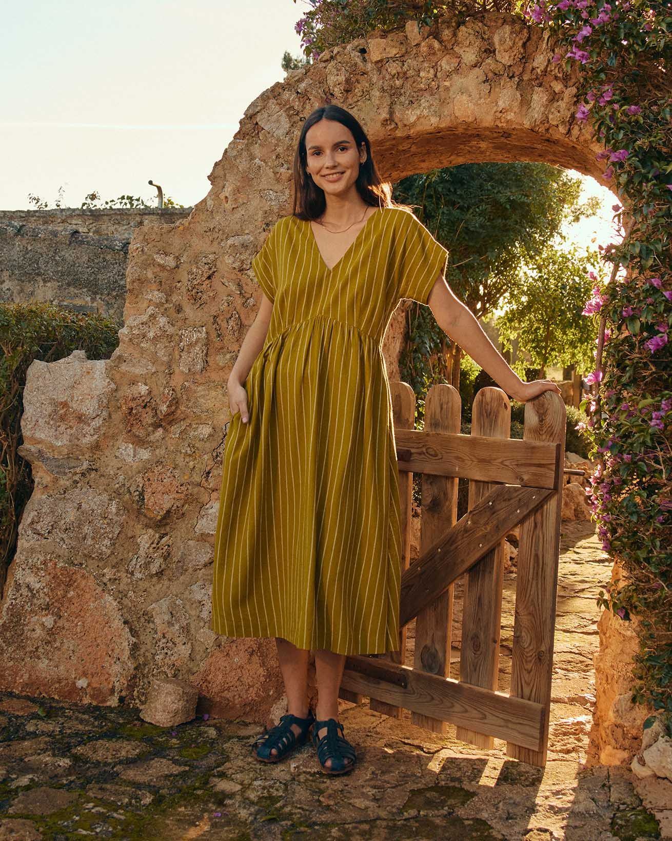 Wrap Waist Stripe Midi Dress