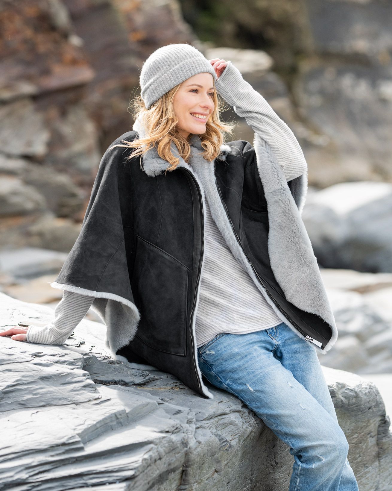 Funnel Neck Sheepskin Cape