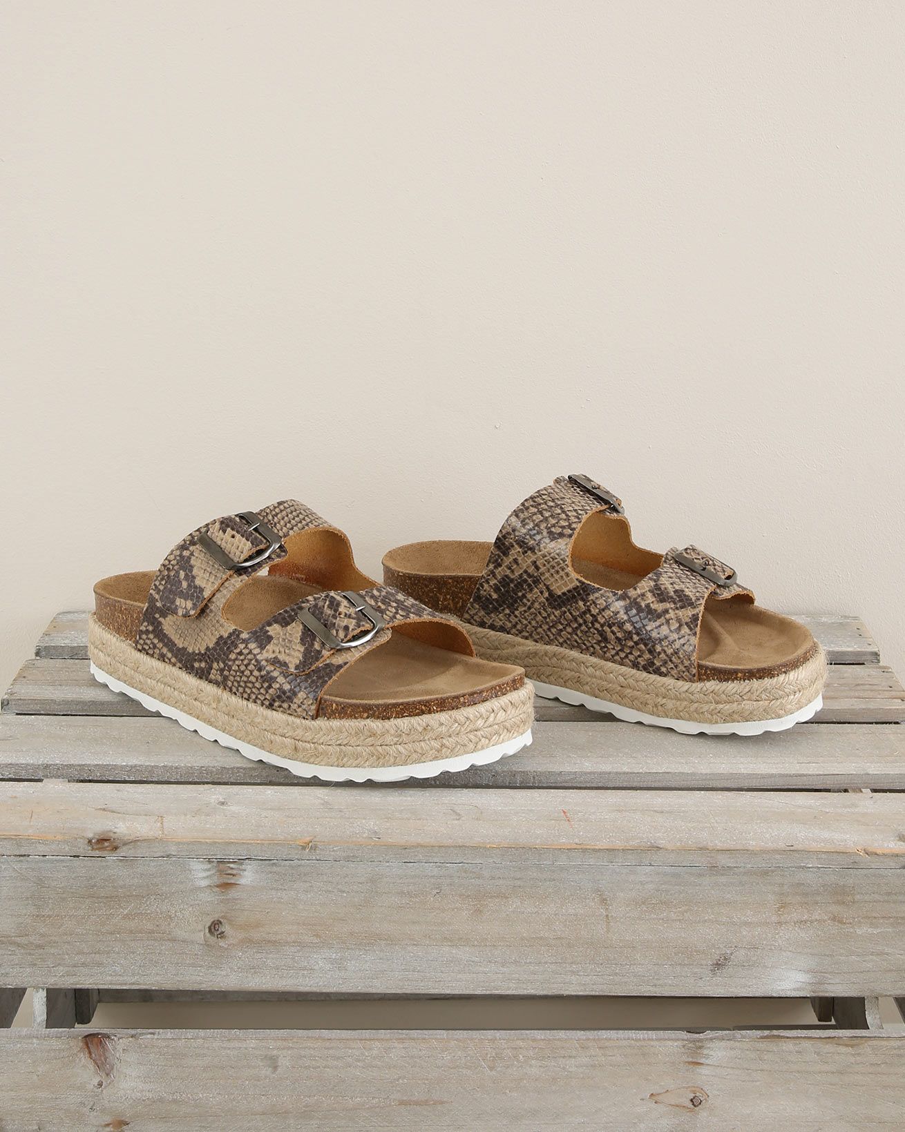 Leather Buckle Sandals Size 37 - Snake - 1688